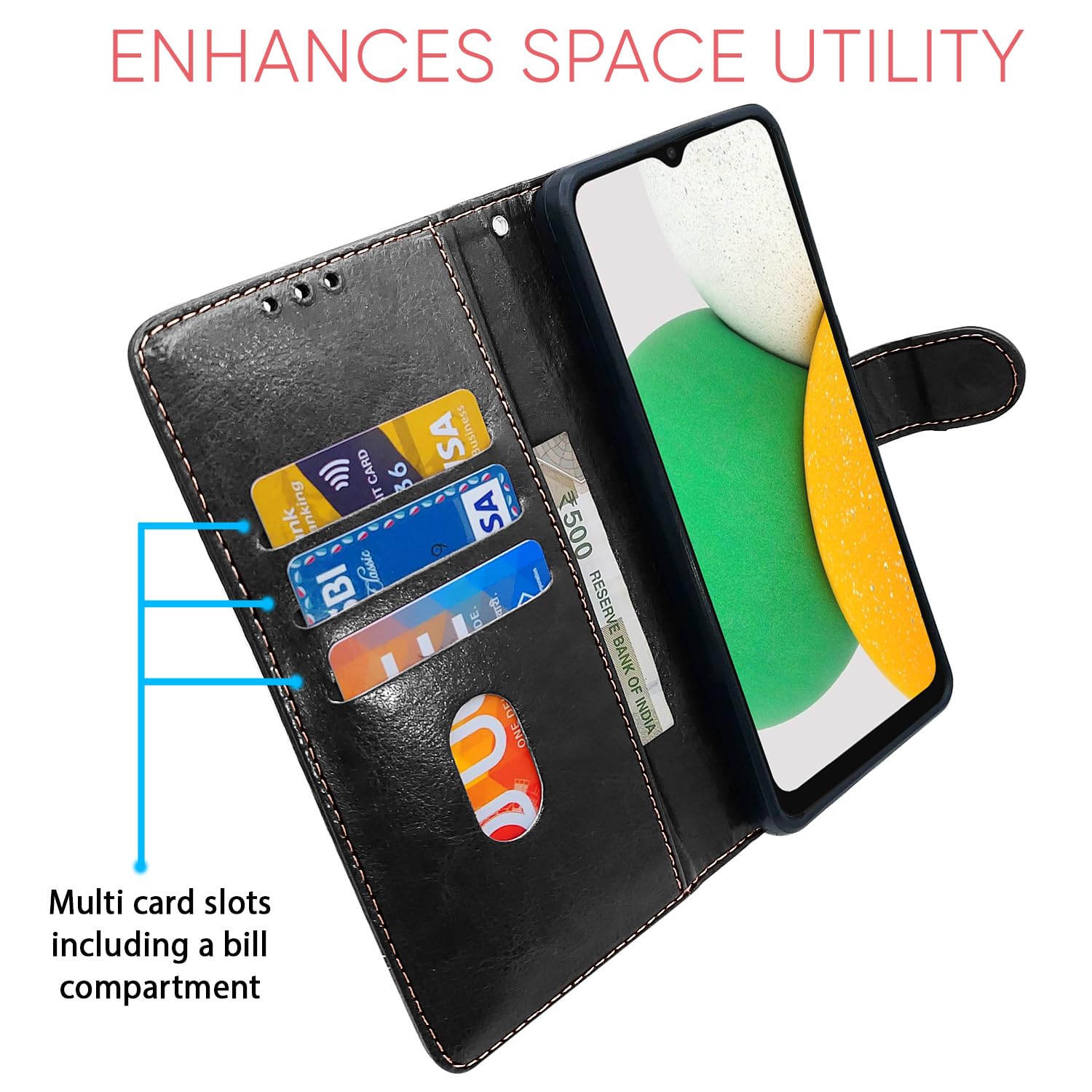 Pikkme black & brown Magnetic wallet flip cover for Samsung A03 Core – photo 4