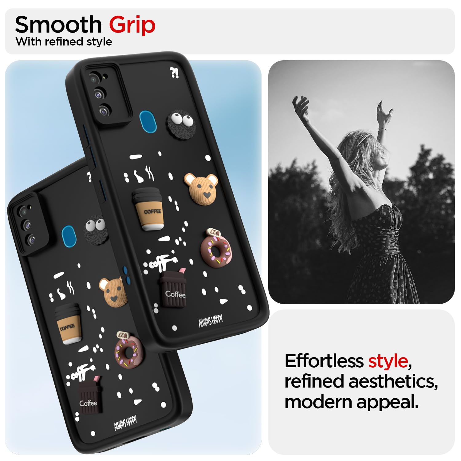 Pikkme Samsung Galaxy M21 / M30s / M21 2021 Cute Fun Cartoon 3D Bear Coffee Back Cover (Black)