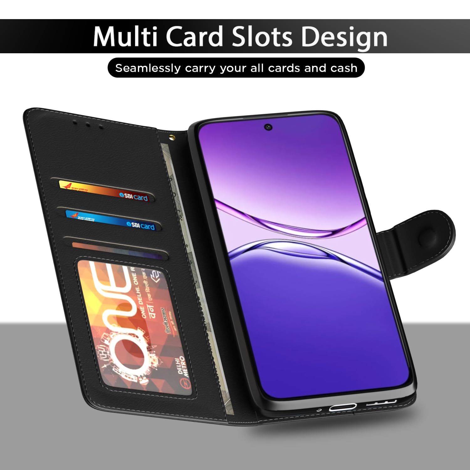 Pikkme Oppo F29 Pro 5G Vintage Flip Cover (Black)