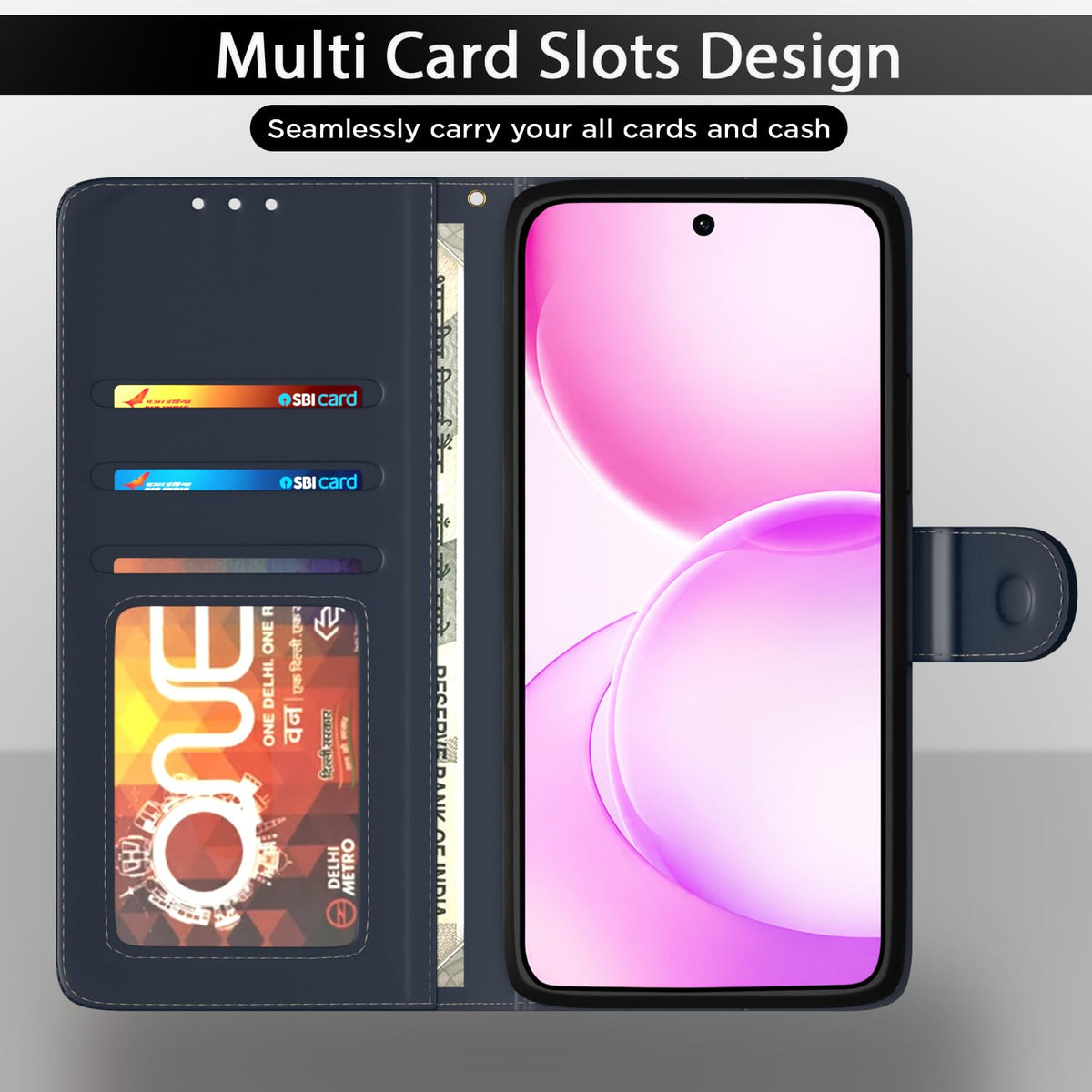 Pikkme blue wallet flip cover for Oppo Reno 16 5G – photo 5