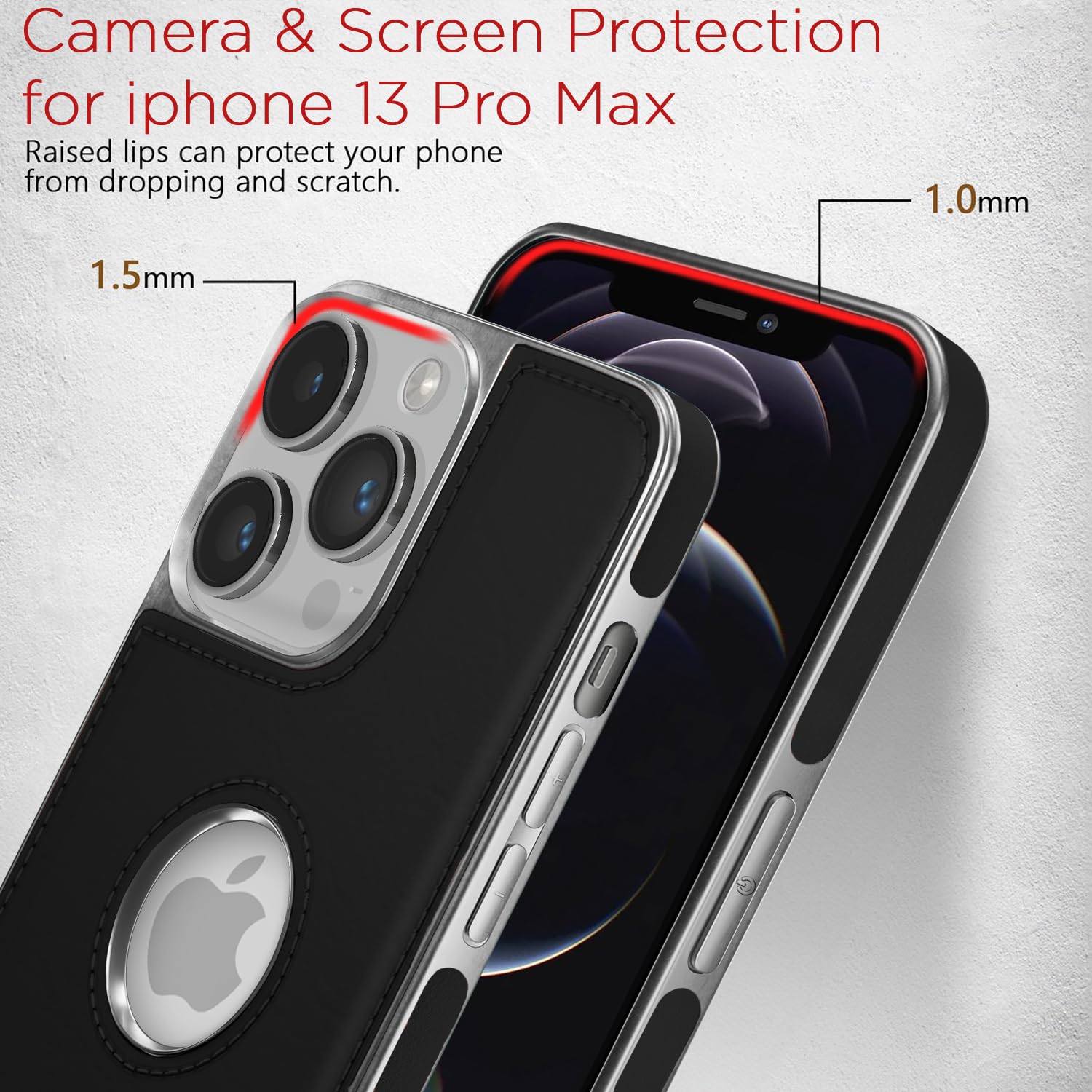 Pikkme iPhone 12 Pro Max Silver Electroplated Chrome Leather Back Cover (Black)