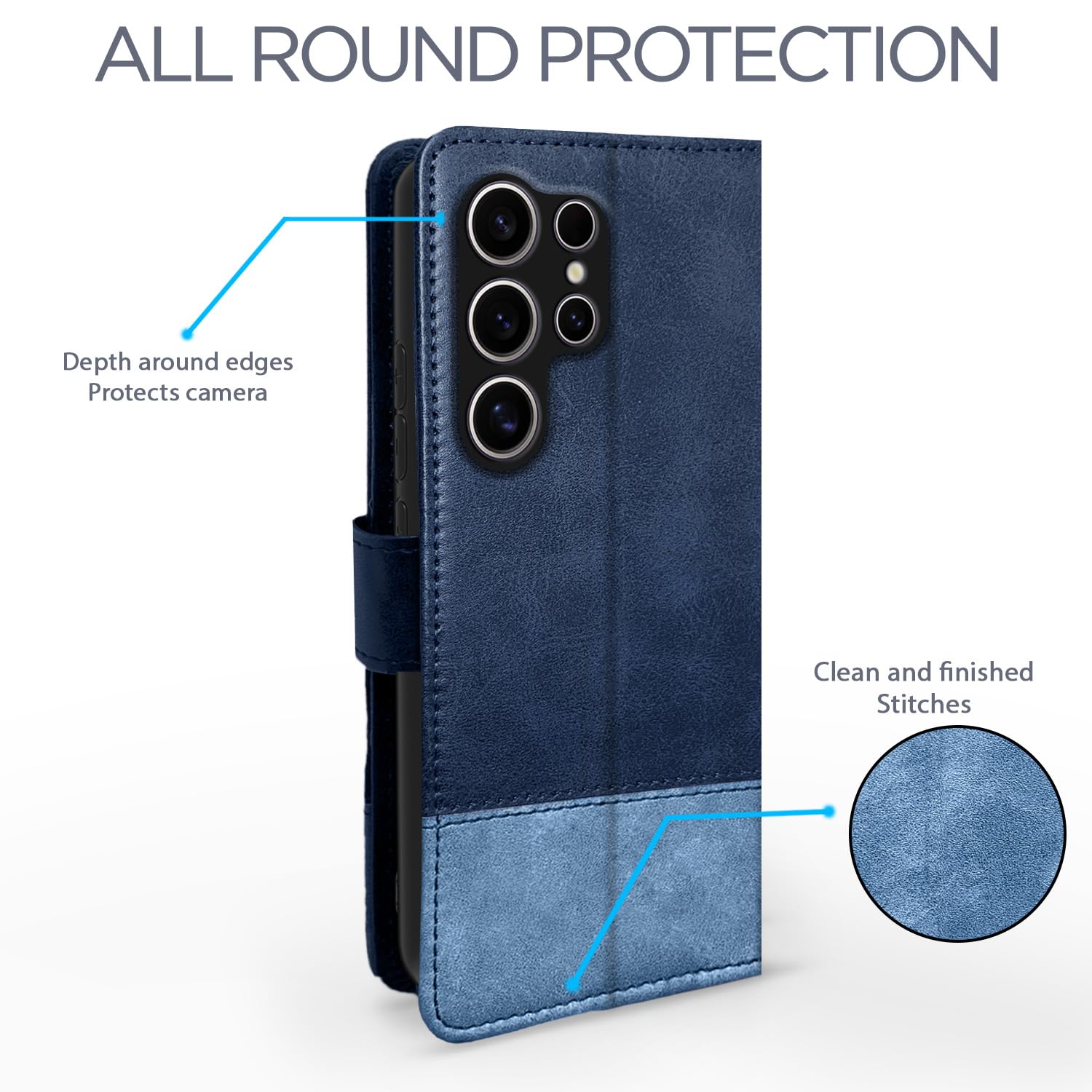 Pikkme Samsung Galaxy S24 Ultra 5G Contrast Flip Cover (Navy & Light Blue)