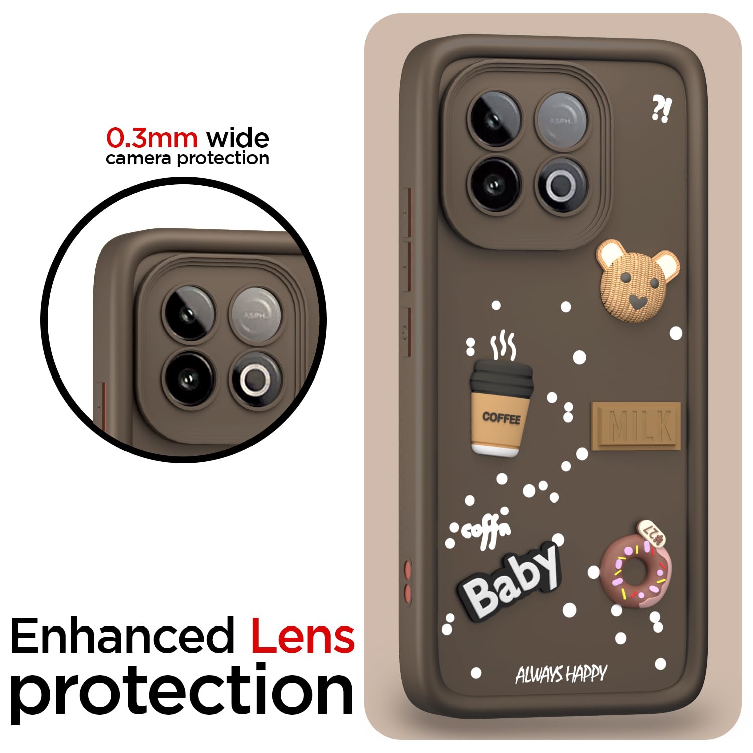 Pikkme iQOO Neo 10 5G / Vivo Y300 GT 5G Cute Fun Cartoon 3D Bear Coffee Back Cover (Brown)
