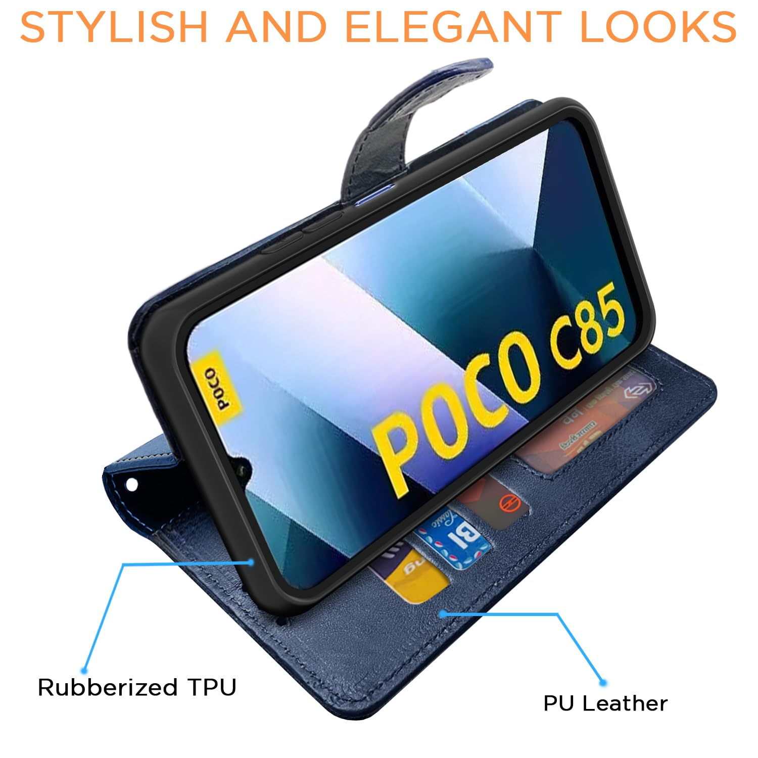 Pikkme Poco C85 5G Magnetic navy & light blue flip cover – photo 3