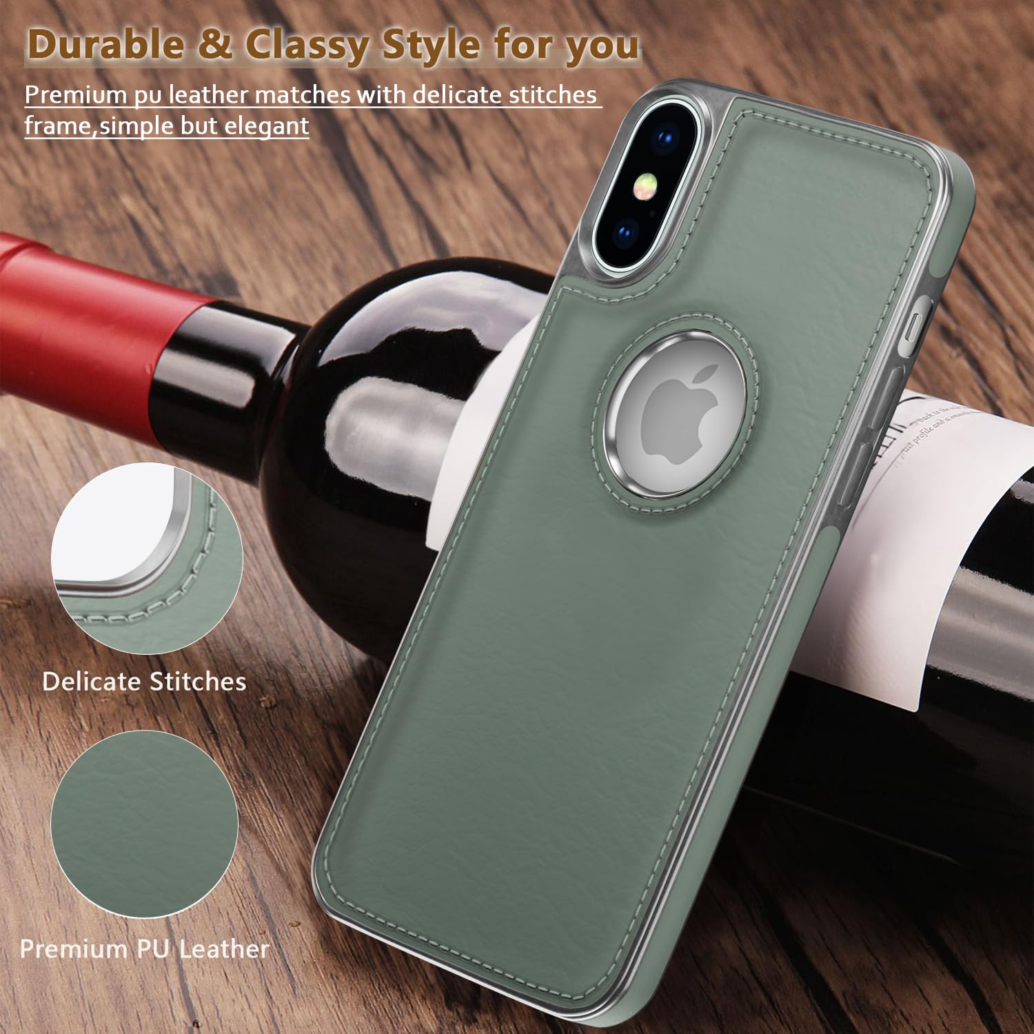 Pikkme iPhone Xs Max Silver Electroplated Chrome Leather Back Cover (Green)