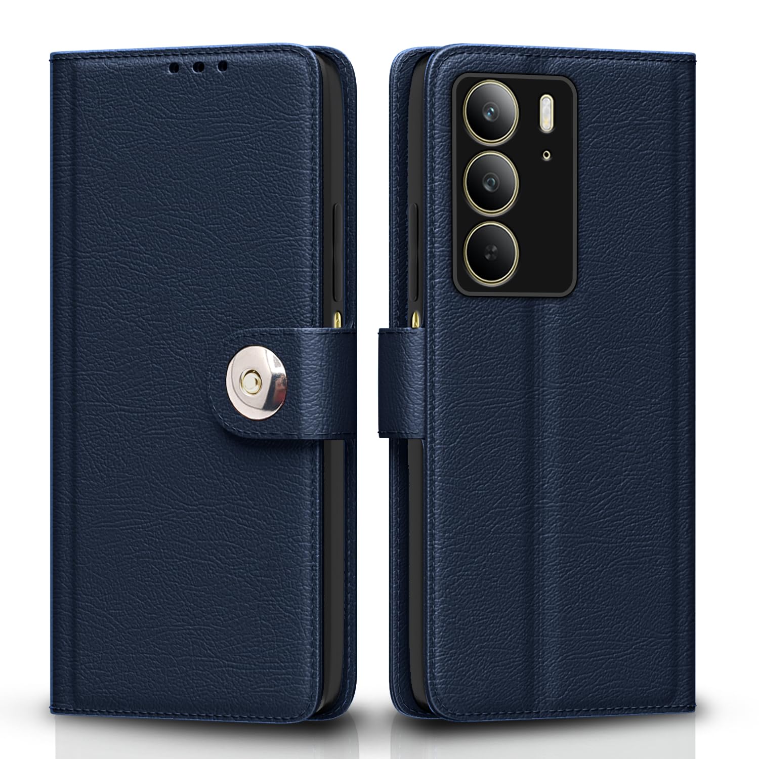 Pikkme blue Button wallet flip cover for Realme C75