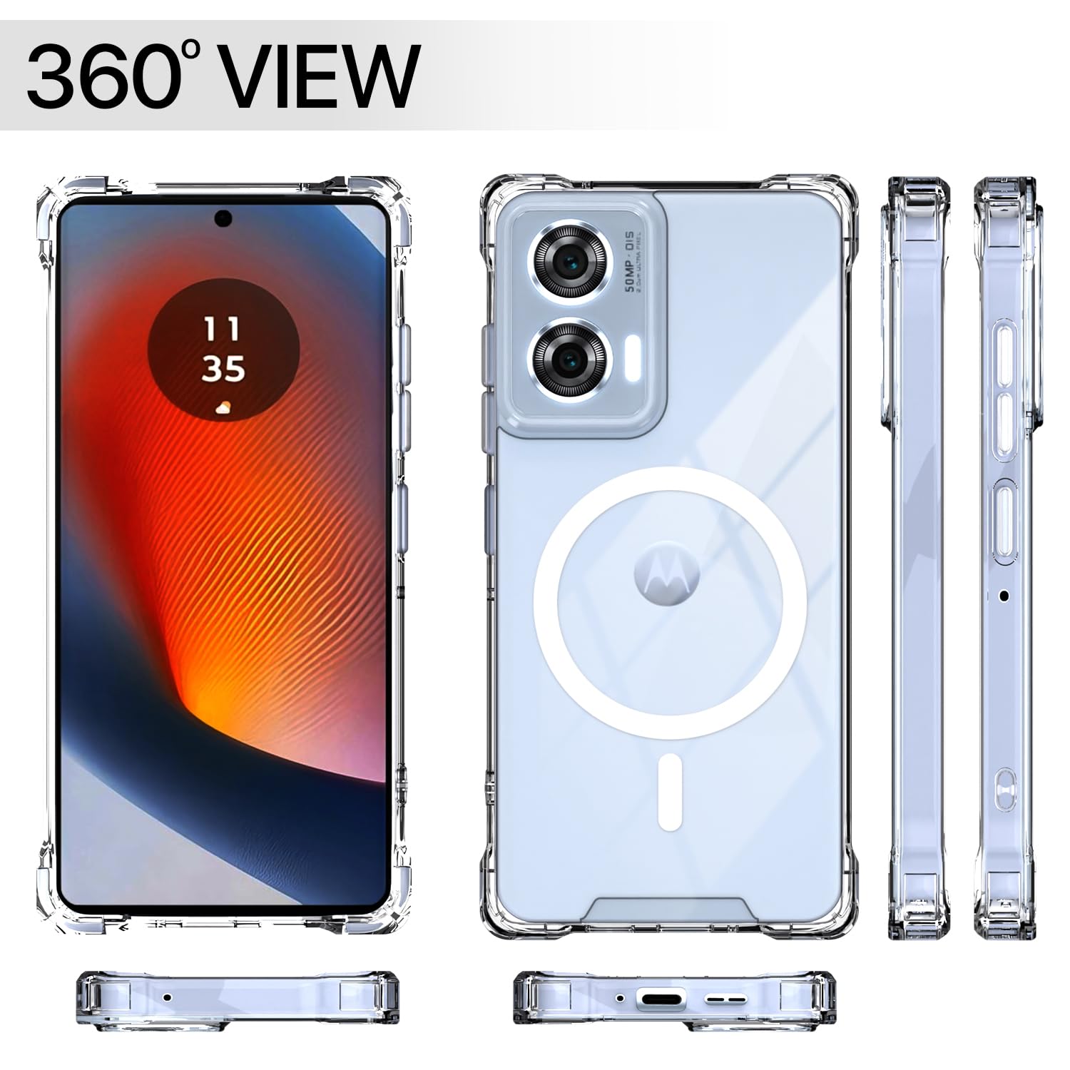 Pikkme Motorola Moto Edge 50 Fusion 5G Mag-Safe Shockproof PC + TPU Back Cover (Transparent)