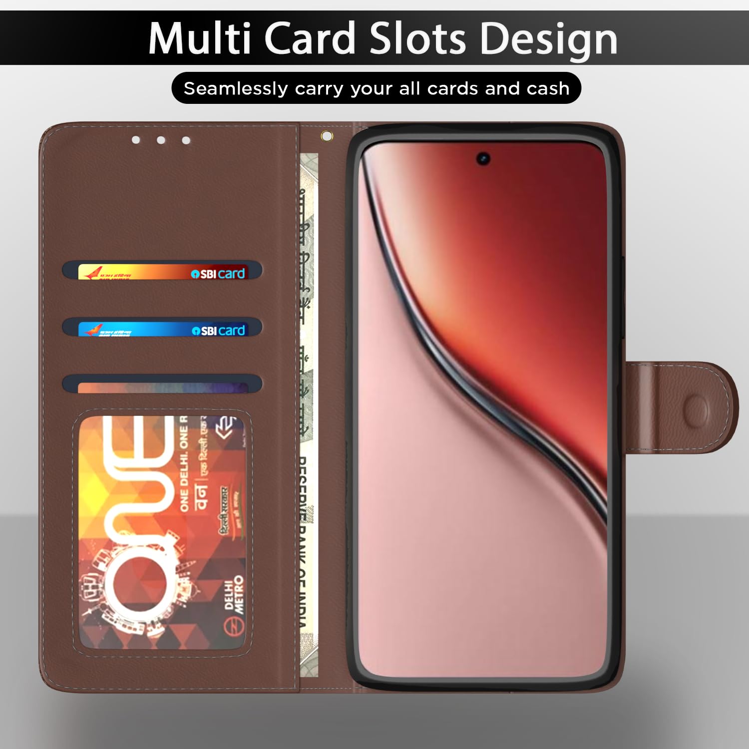 Pikkme Realme P3 Ultra 5G Contrast Flip Cover (Tan)
