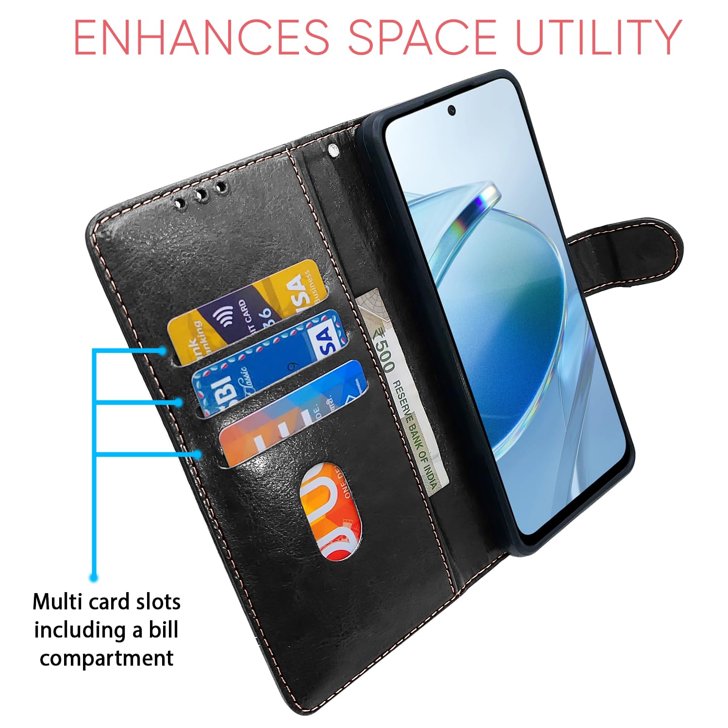 Pikkme black & brown Magnetic wallet flip cover for Redmi 12 4G – photo 4