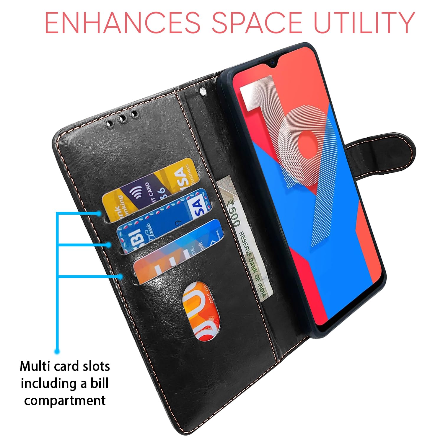 Black & brown Magnetic mobile flip cover for Vivo U20/Y19 – Pikkme – photo 2