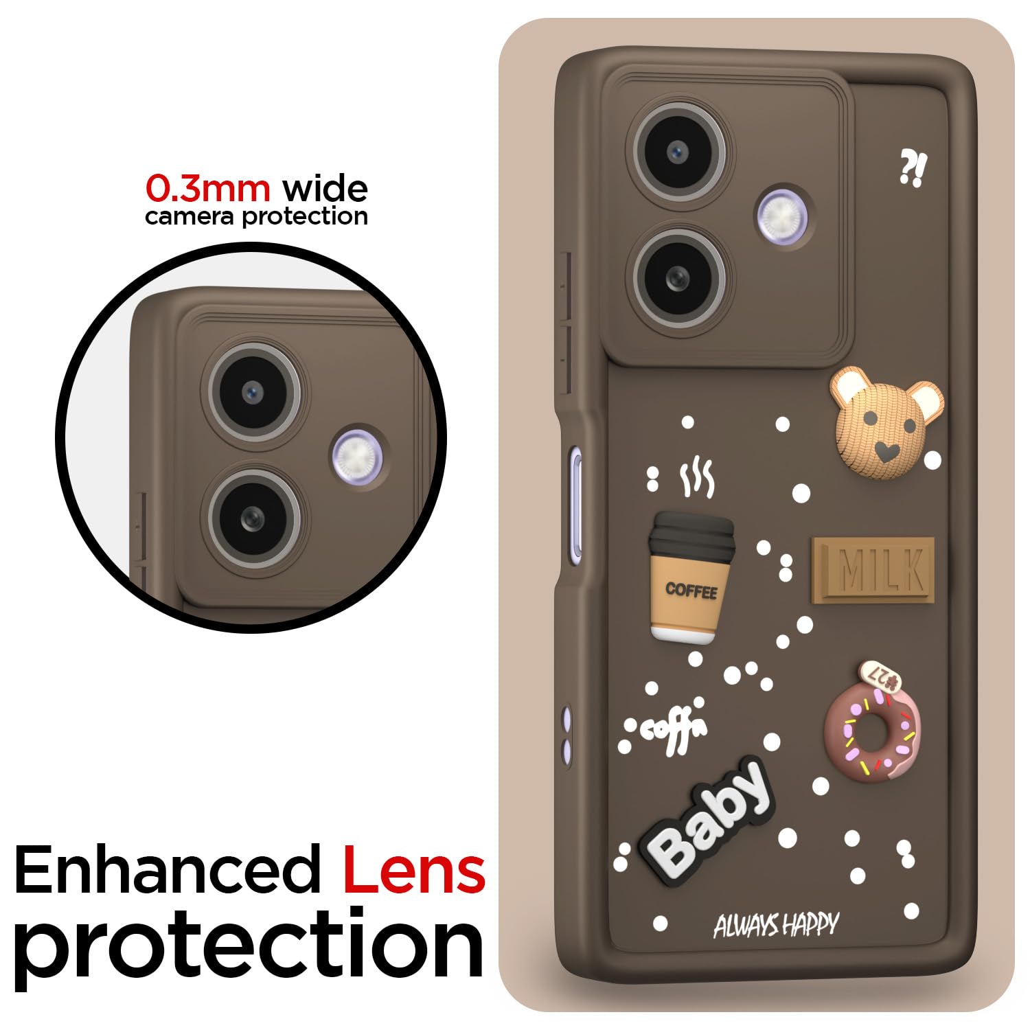 Pikkme Oppo A3x 5G / A3x 4G / A3 5G Cute Fun Cartoon 3D Bear Coffee Back Cover (Brown)