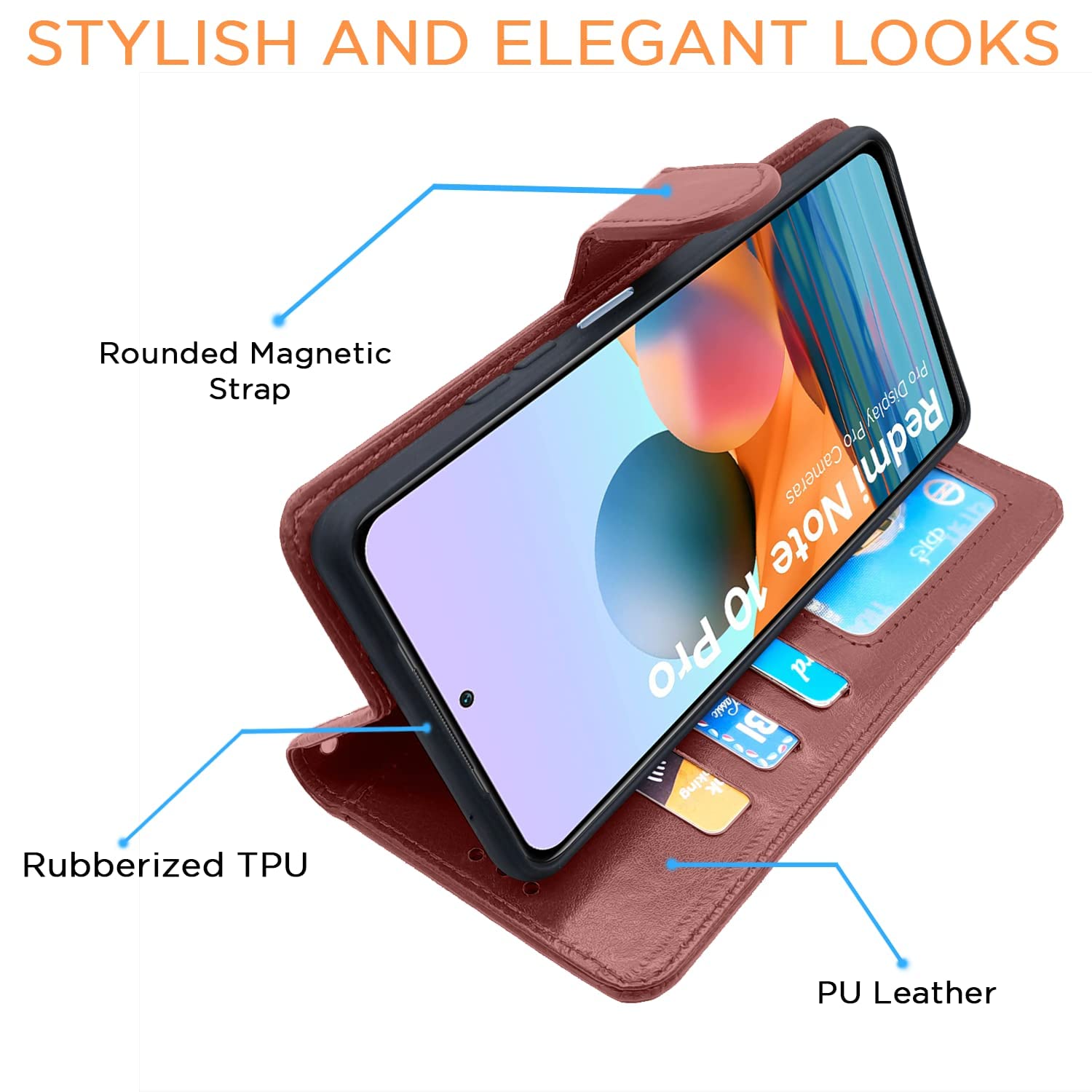 Redmi Note 10 Pro Max flip cover in brown by Pikkme – photo 5