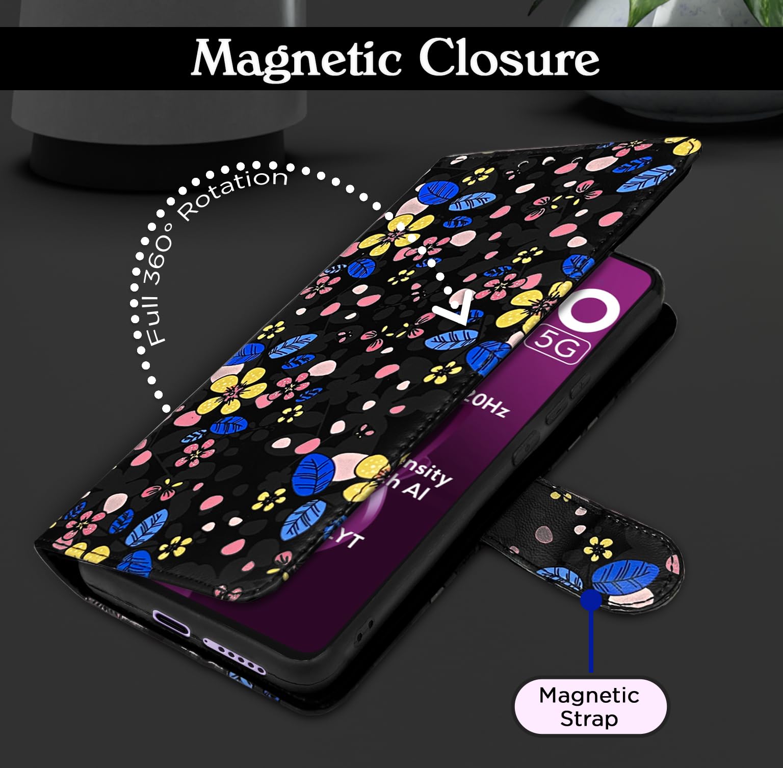 Pikkme POCO M7 Pro 5G Wallet black flower flip cover – photo 6