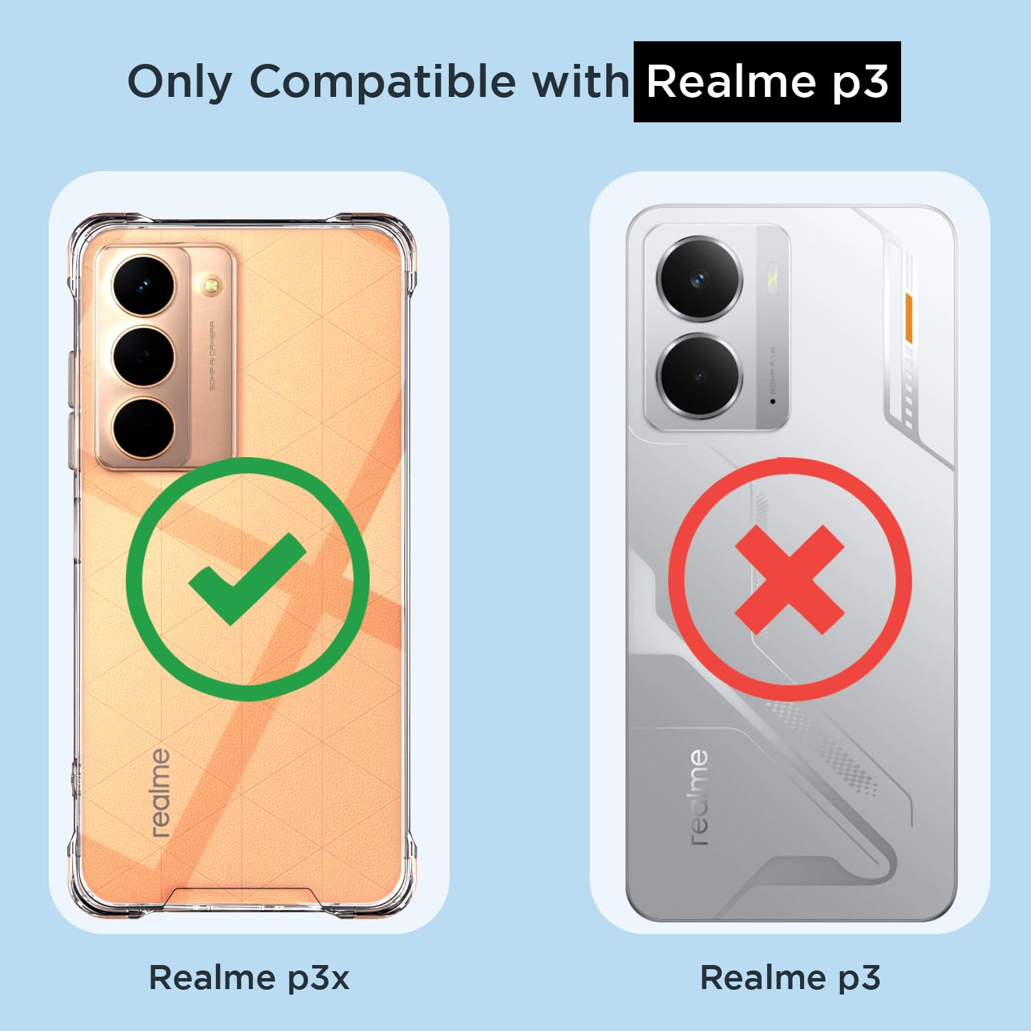 Pikkme Realme P3x 5G PC + TPU Clear Transparent Back Cover (Transparent)