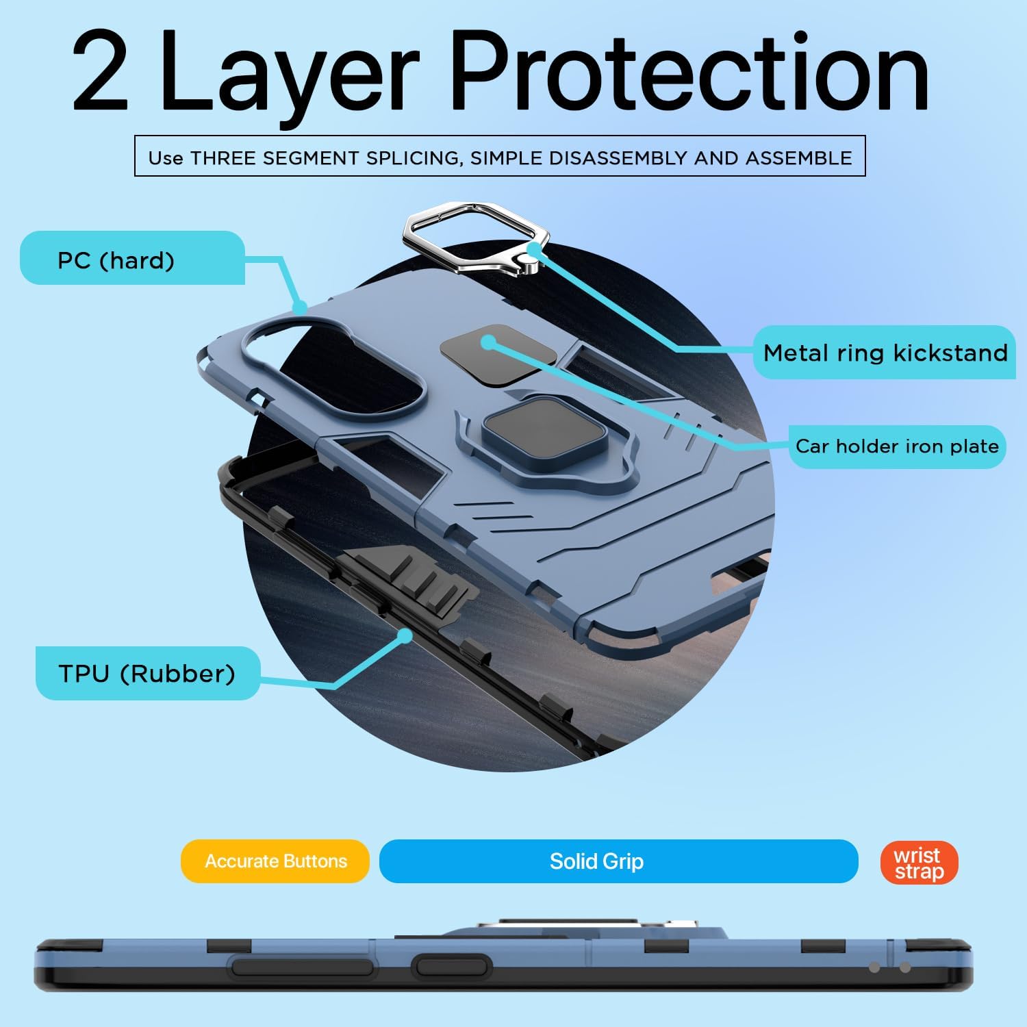 Pikkme blue Tough Armor mobile back cover for iQOO Z10R/Vivo V50/V50e/Vivo T4R 5G – photo 2