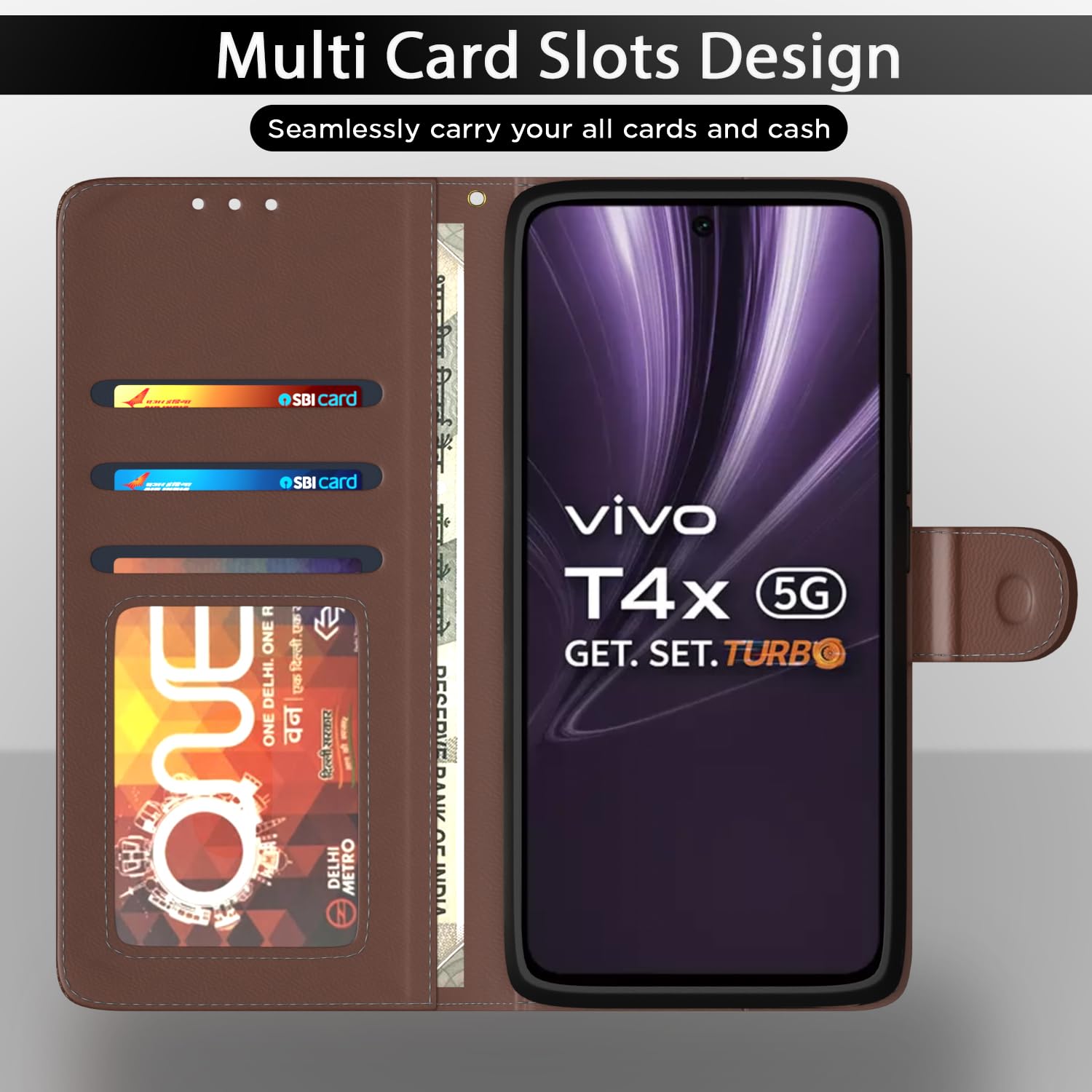 Vivo T4x/iQOO Z10x/Y31 Pro 5G Wallet wallet flip cover in tan by Pikkme – photo 5