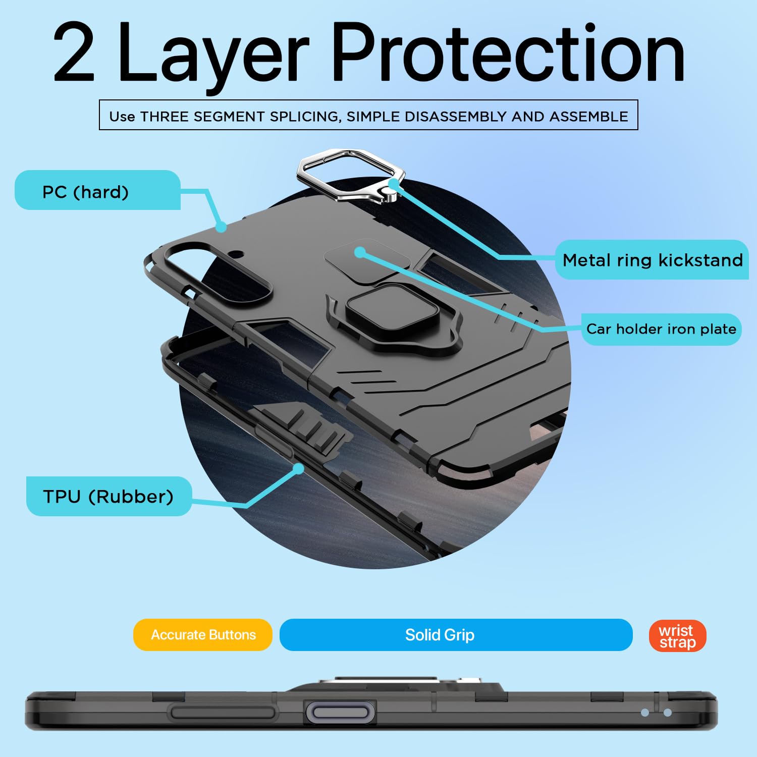 Pikkme Samsung Galaxy M16 5G D5 Tough Armor Back Cover (Black)