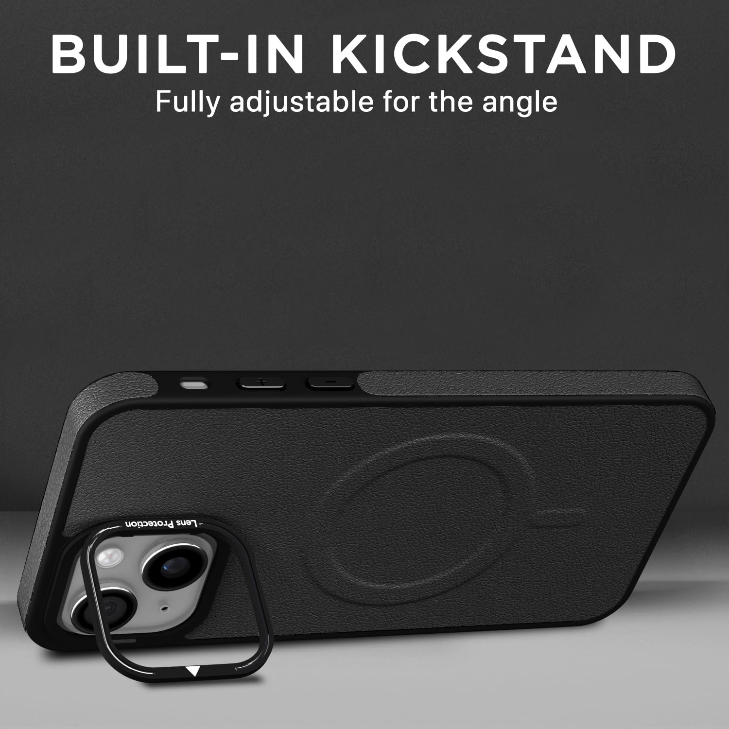 Pikkme iPhone 13 / iPhone 14 Pu Leather with Metal Frame Lens Protection Bumper Case (Black)