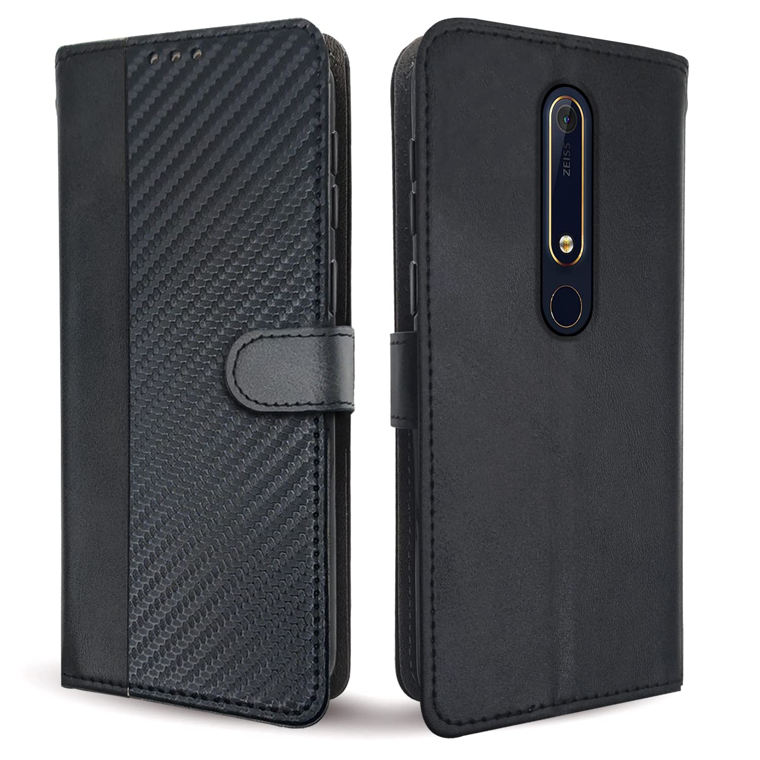 Nokia 6.1 Plus Wallet wallet flip cover in black by Pikkme