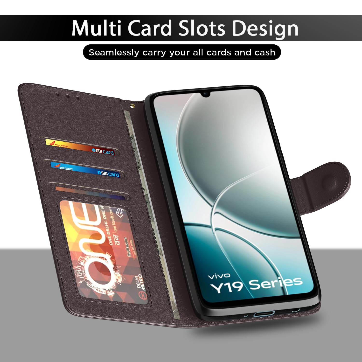 Pikkme Vivo Y19e / Y04 4G / Y29s 5G Vintage Flip Cover (Coffee)