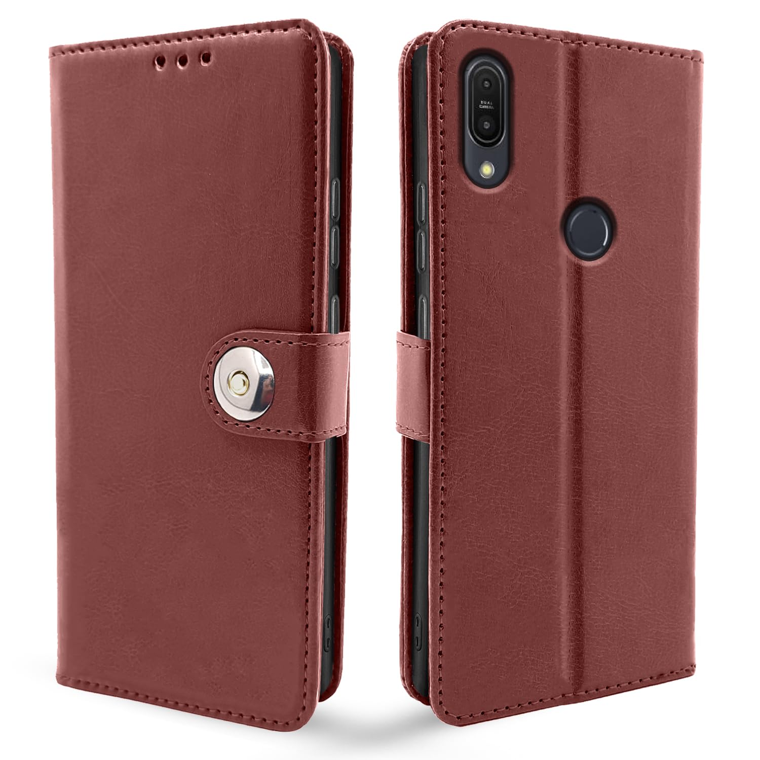 Pikkme button brown Wallet flip cover for Asus
