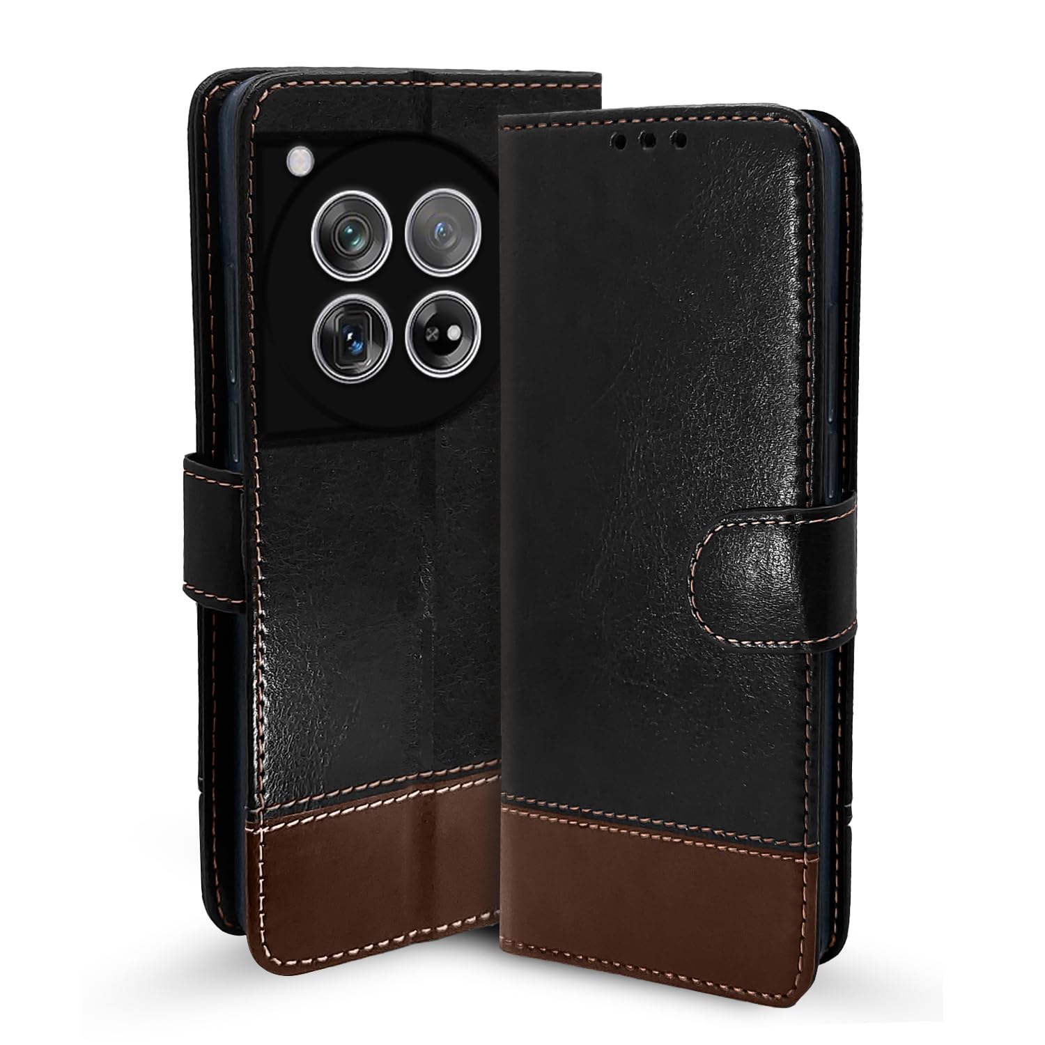 Pikkme black & brown mobile flip cover for OnePlus 12 5G