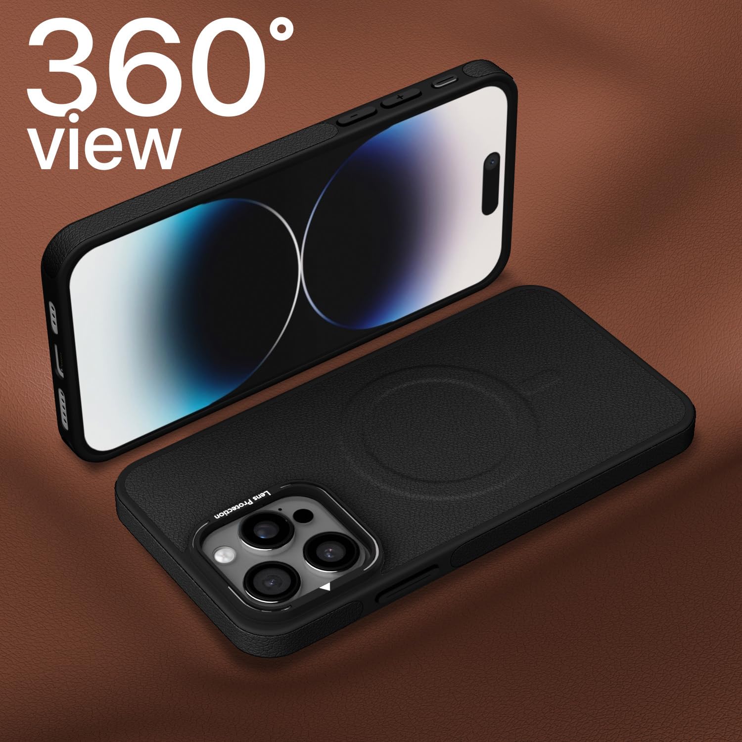 Pikkme iPhone 15 Pro Pu Leather with Metal Frame Lens Protection Bumper Case (Black)