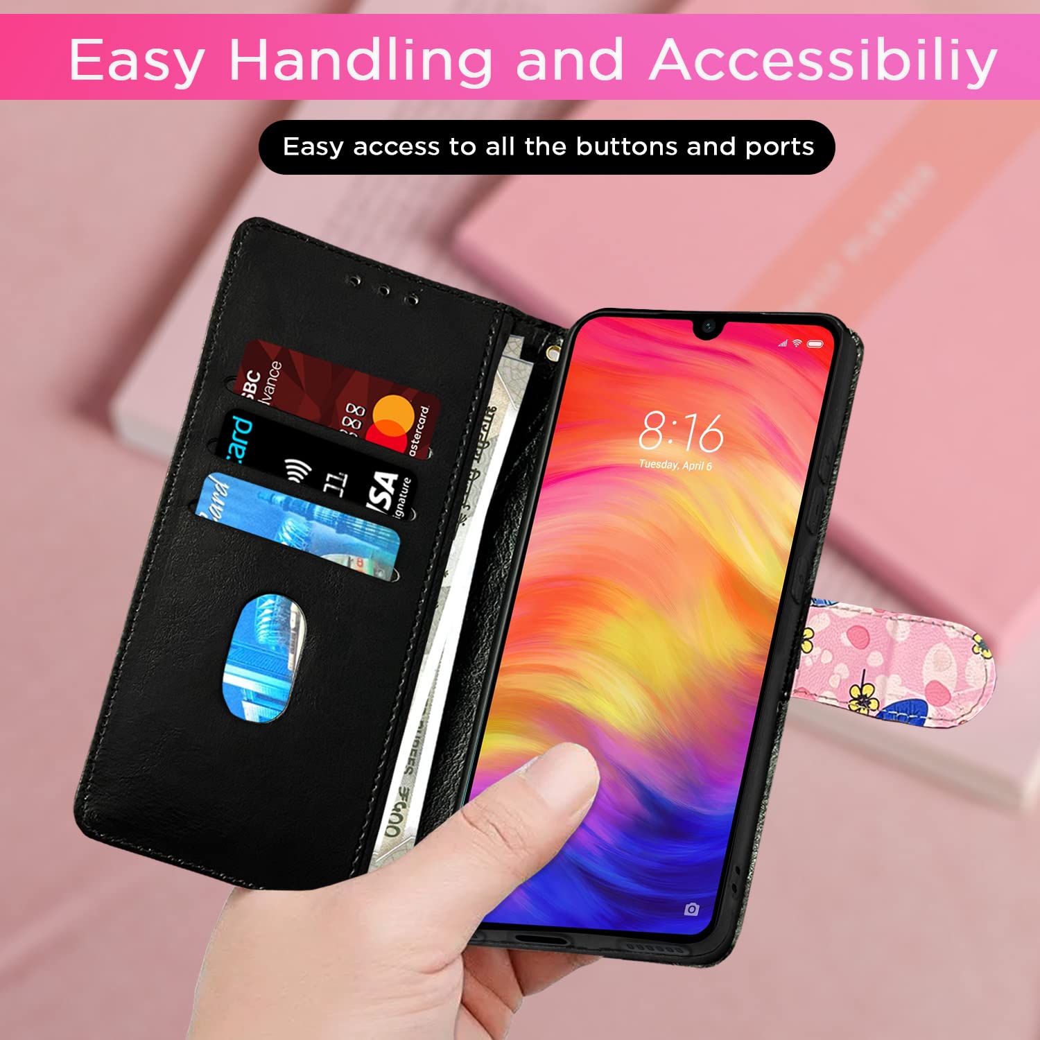 Redmi Note 7/Note 7 Pro/Note 7s Wallet mobile flip cover in pink flower by Pikkme – photo 6