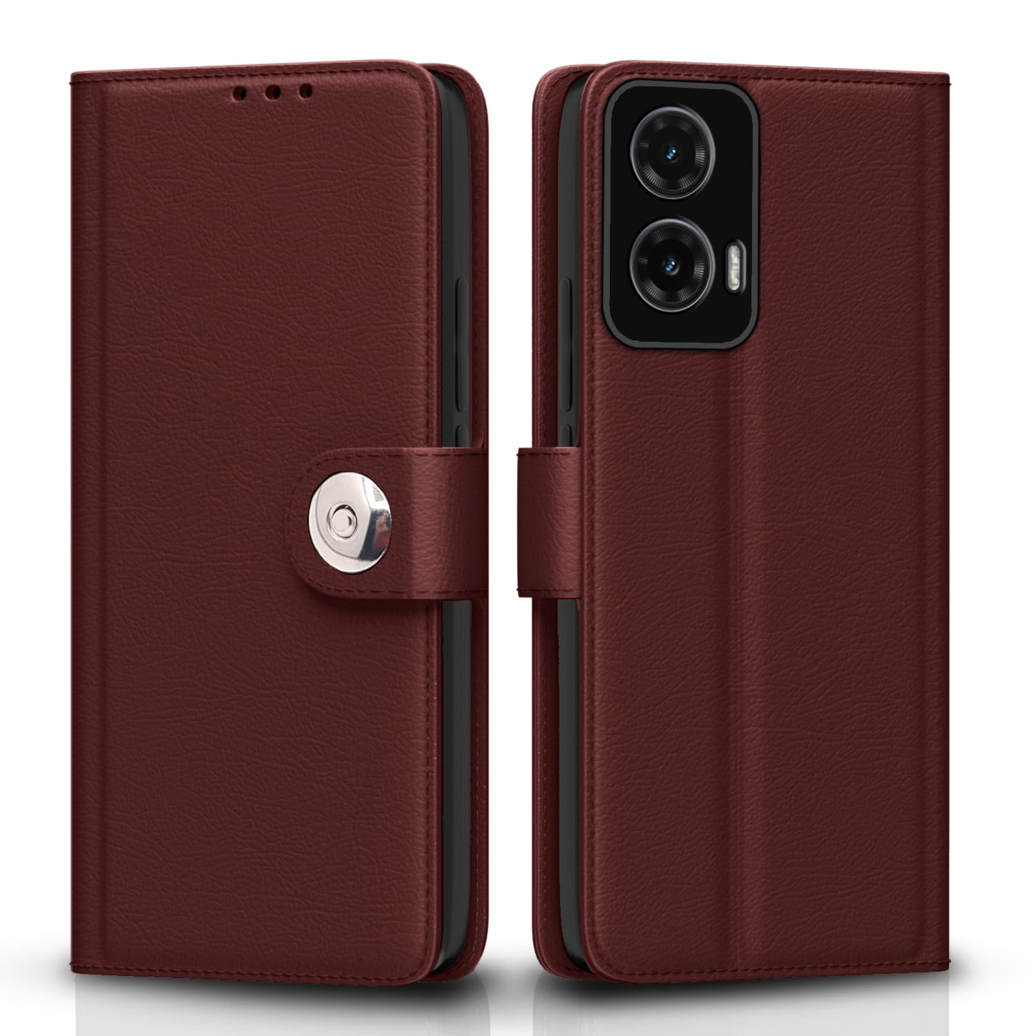 Brown Button wallet flip cover for Moto G35 5G – Pikkme