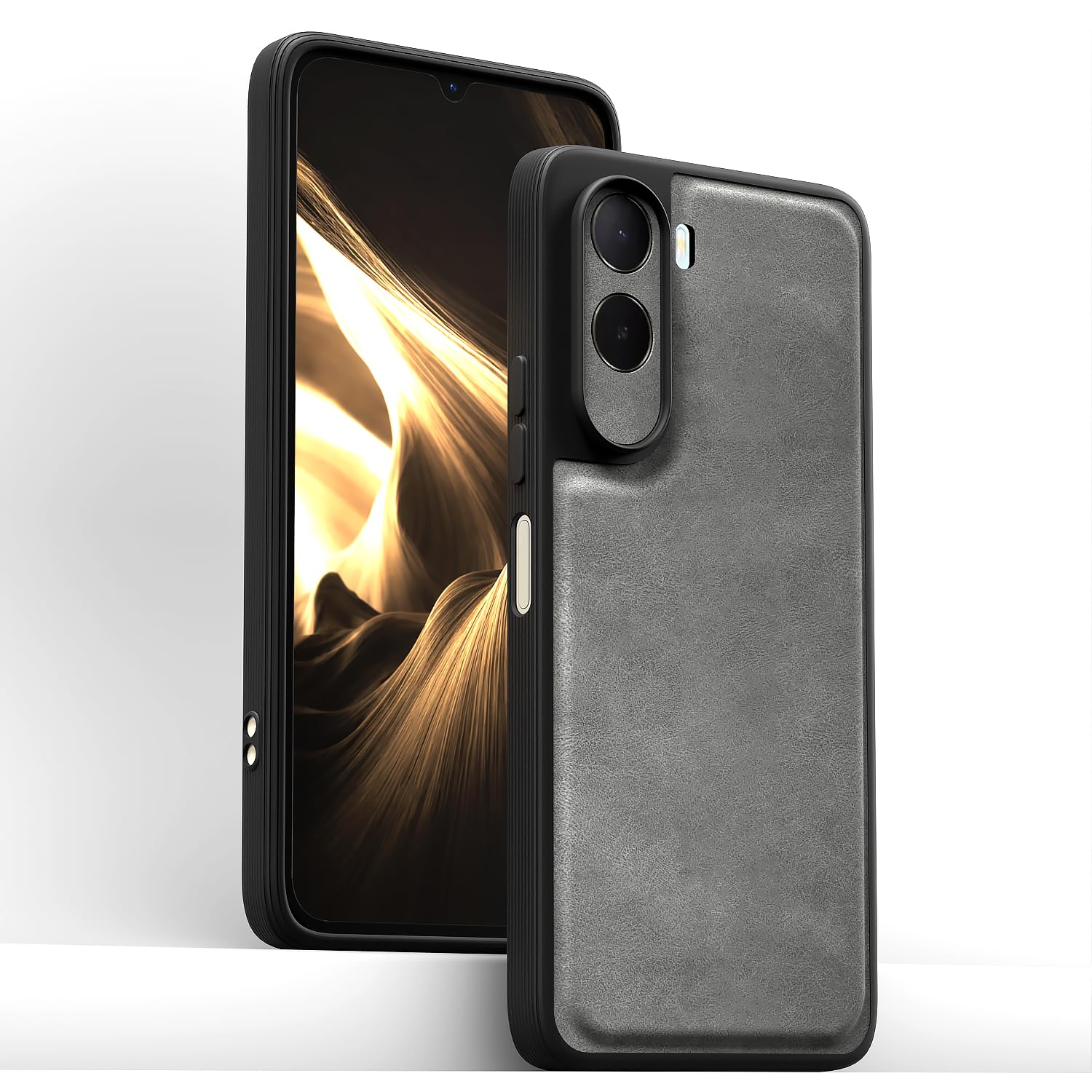 Grey Leather mobile back cover for Redmi A7 Pro/Poco C85x 5G – Pikkme – photo 2