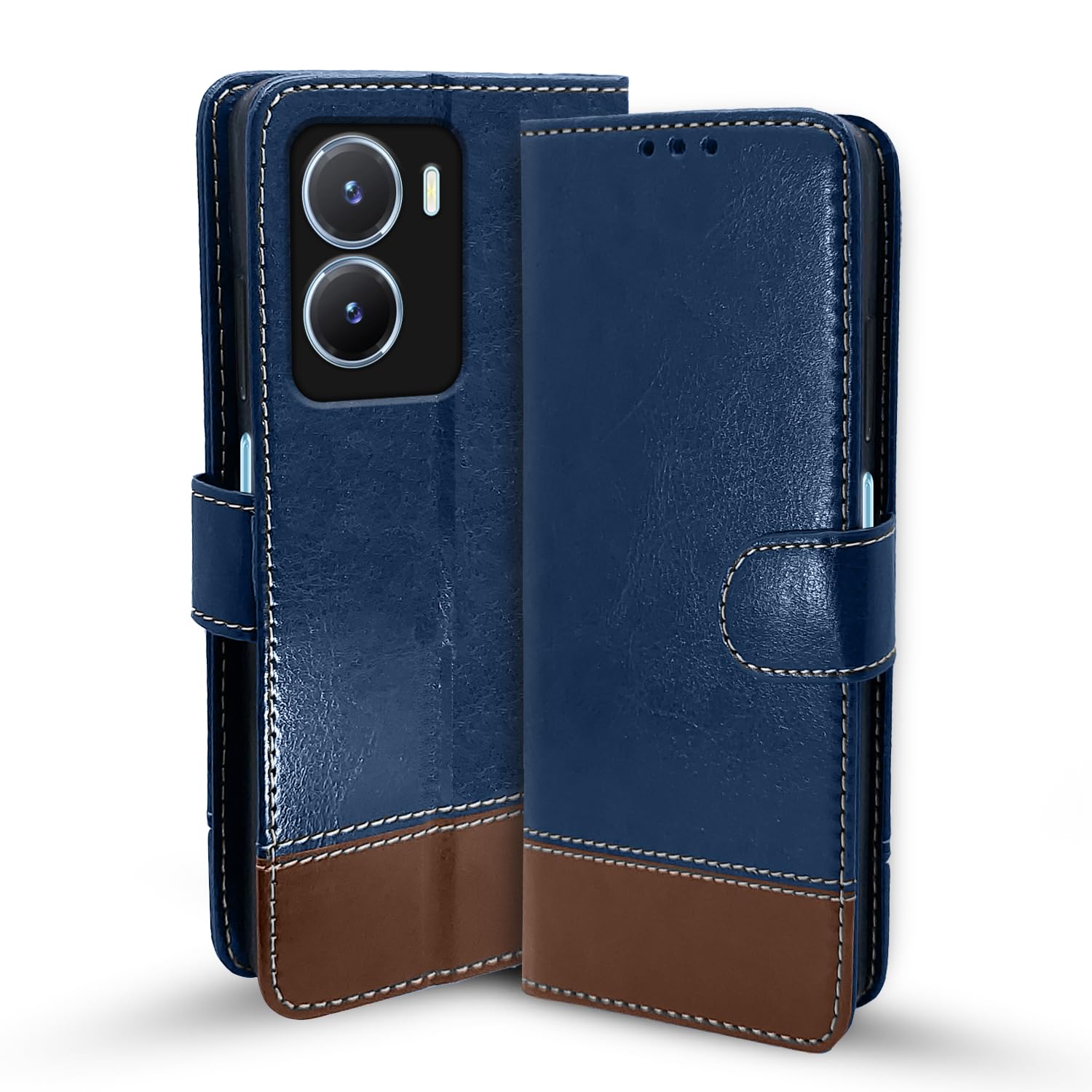 Pikkme blue & brown flip case for Vivo T2X/Y16/Y56 5G