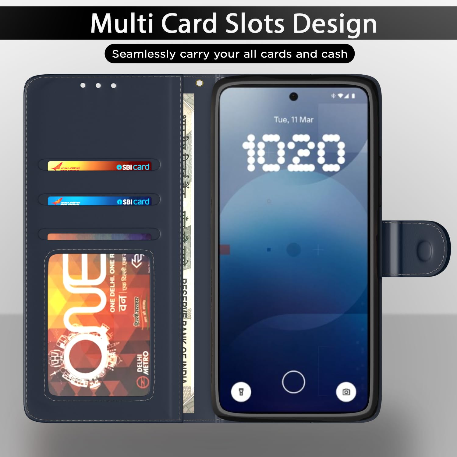 Pikkme Nothing Phone 3a 5G Vintage Flip Cover (Blue)