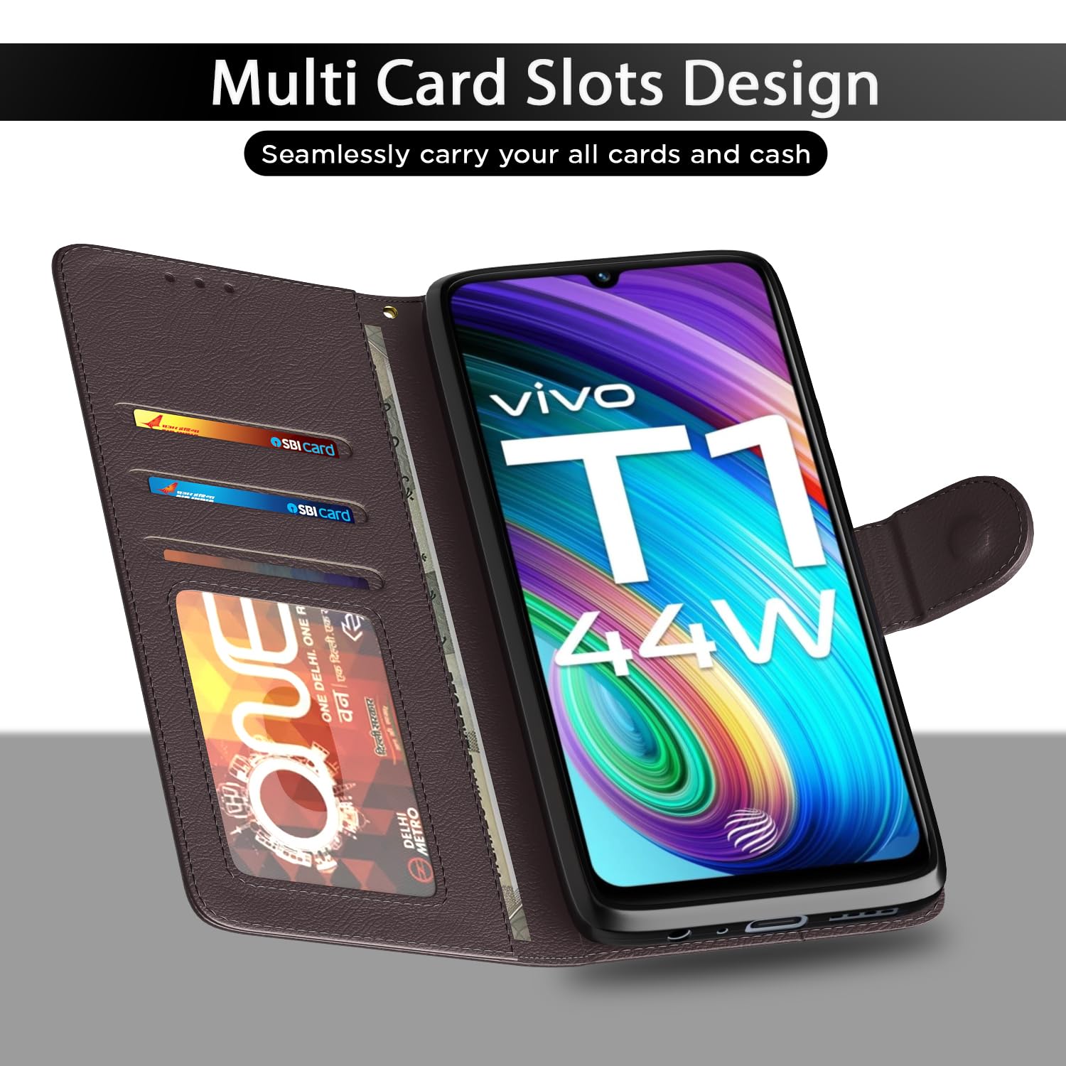 Pikkme coffee mobile flip cover for iQOO Z6 44W/Vivo T1 44W – photo 5