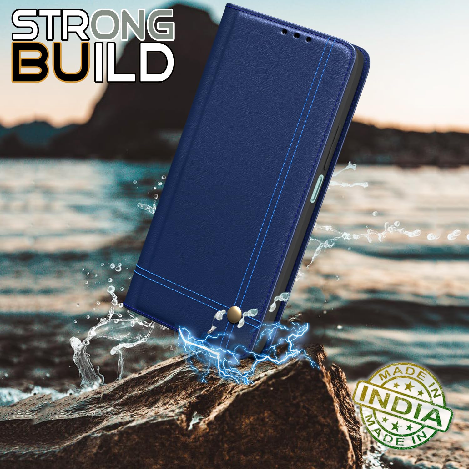 Pikkme Samsung Galaxy A16 5G Premium Leather Magnetic Flip Cover (Blue)
