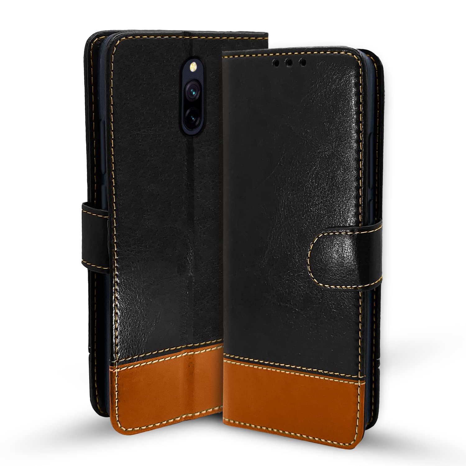 Pikkme black & brown wallet flip cover for Redmi 8A