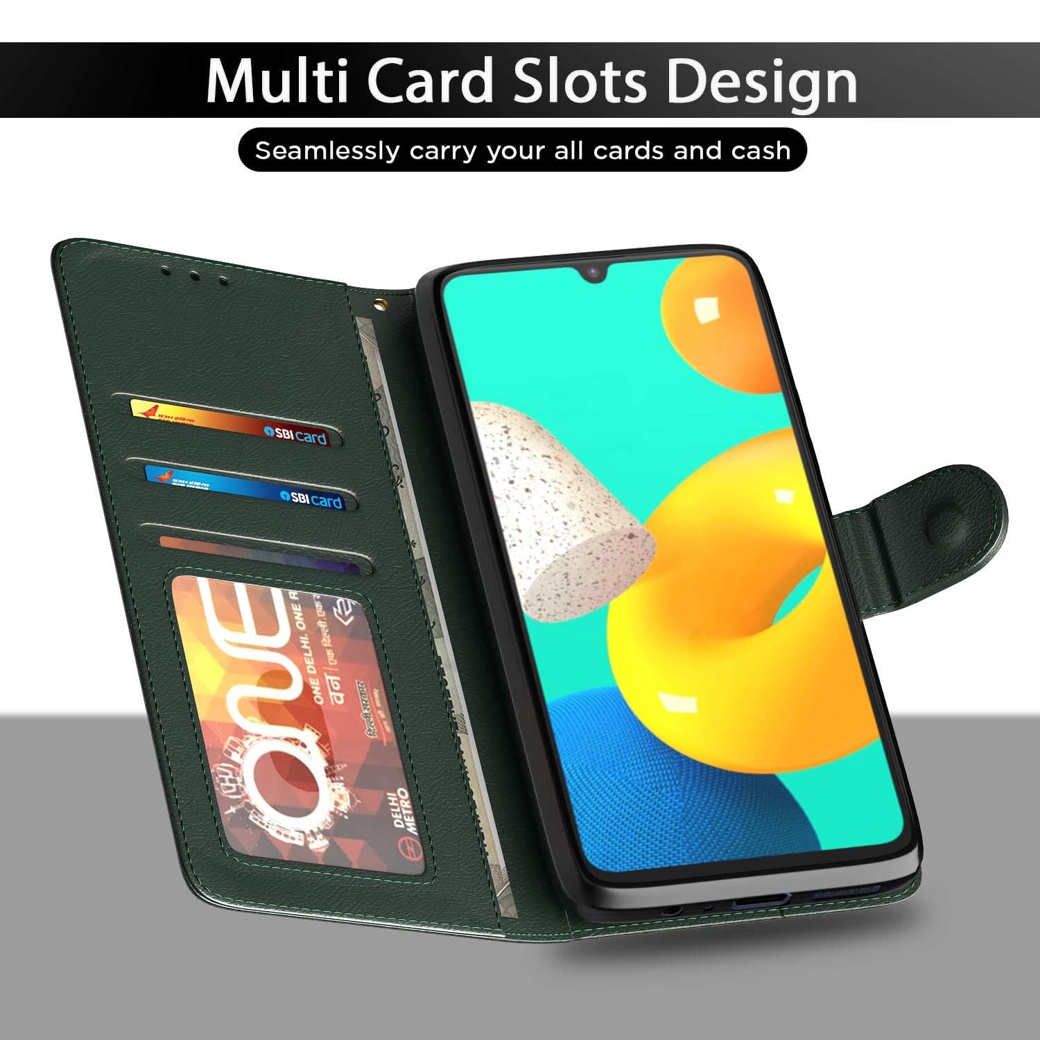 Pikkme Samsung Galaxy M14 5G Flip Cover (Green)