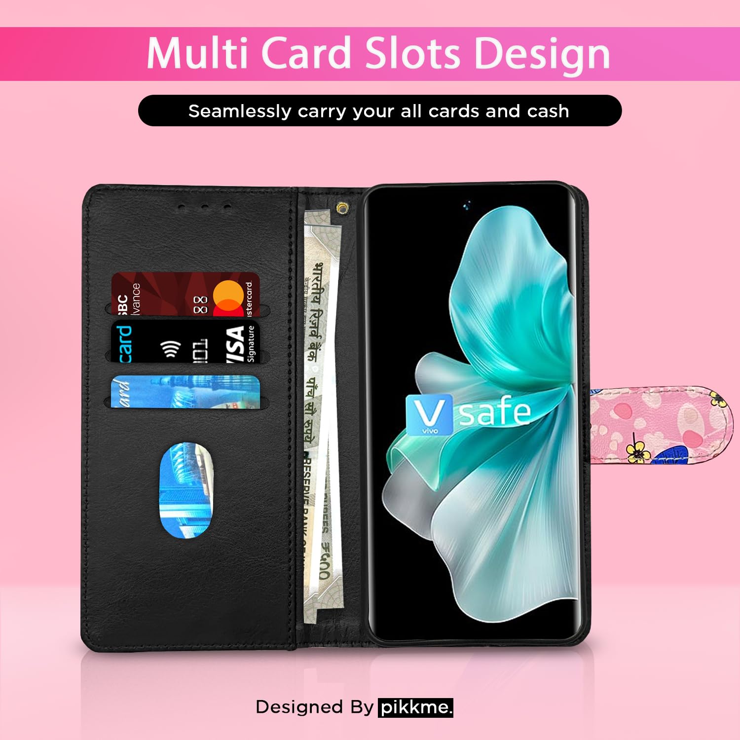 Pikkme pink flower wallet flip cover for Vivo V30 5G – photo 2