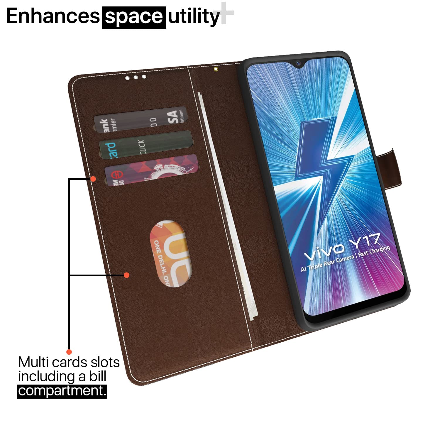Vivo Y12/Y15/Y17/U10 wallet flip cover in brown & coffee by Pikkme – photo 2