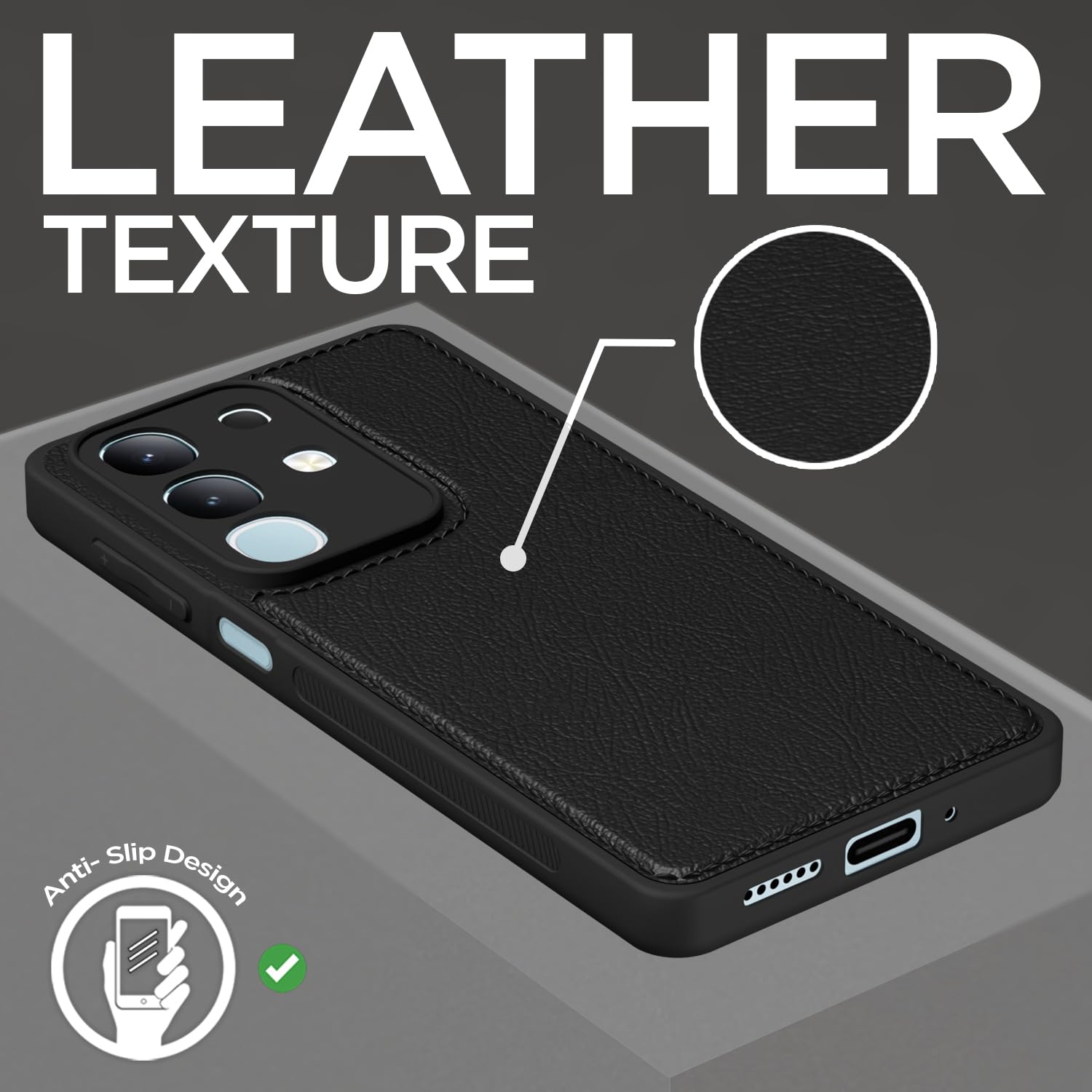 Pikkme Vivo T4x 5G / iQoo Z10x 5G Leather Back Case | Black