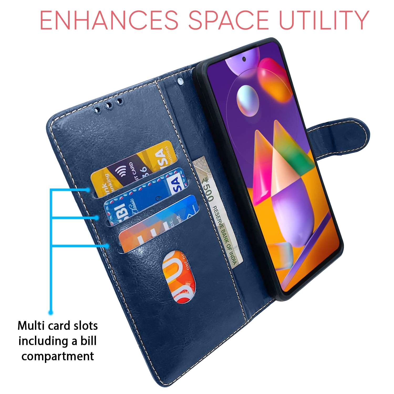 Samsung M31s flip case in blue & brown by Pikkme – photo 3