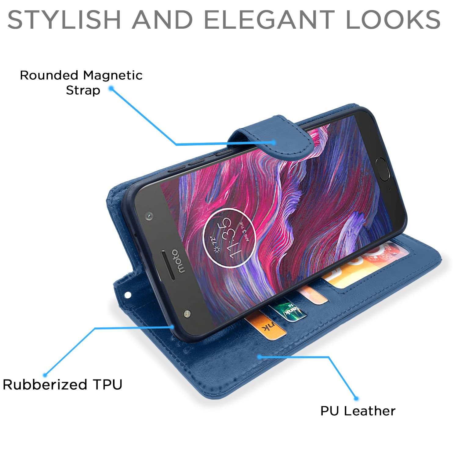 Pikkme blue wallet flip cover for Moto X4 – photo 5