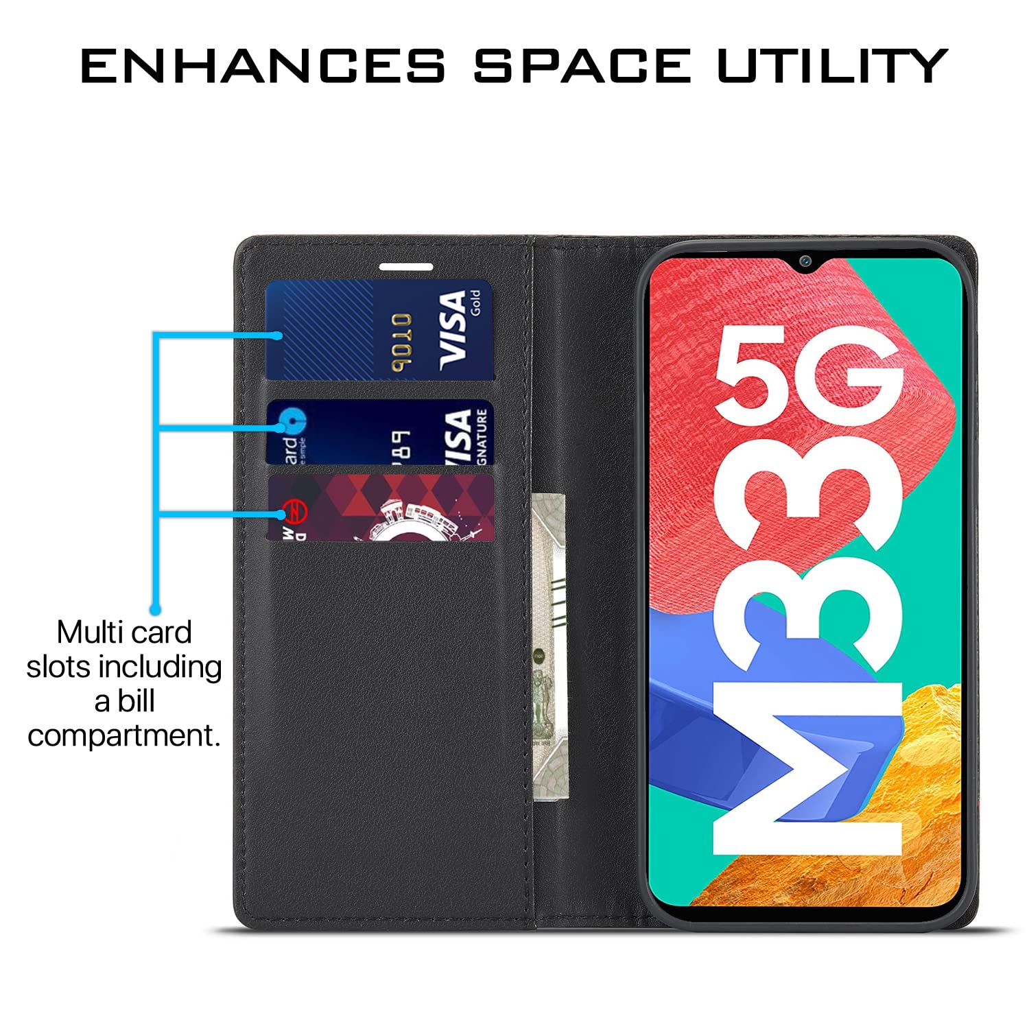 Samsung M33 5G wallet flip cover in black by Pikkme – photo 3