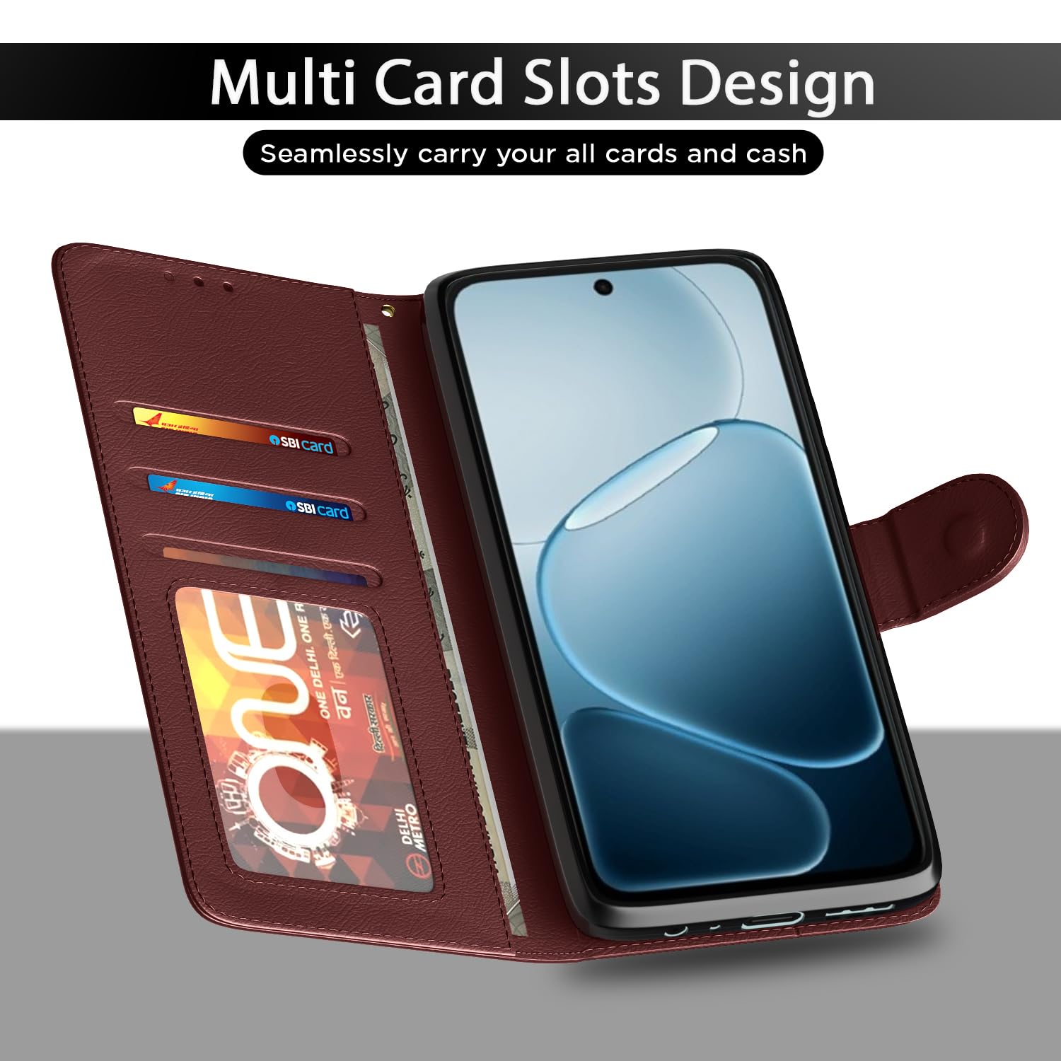 Oppo A6X 5G Wallet flip case in brown by Pikkme – photo 5