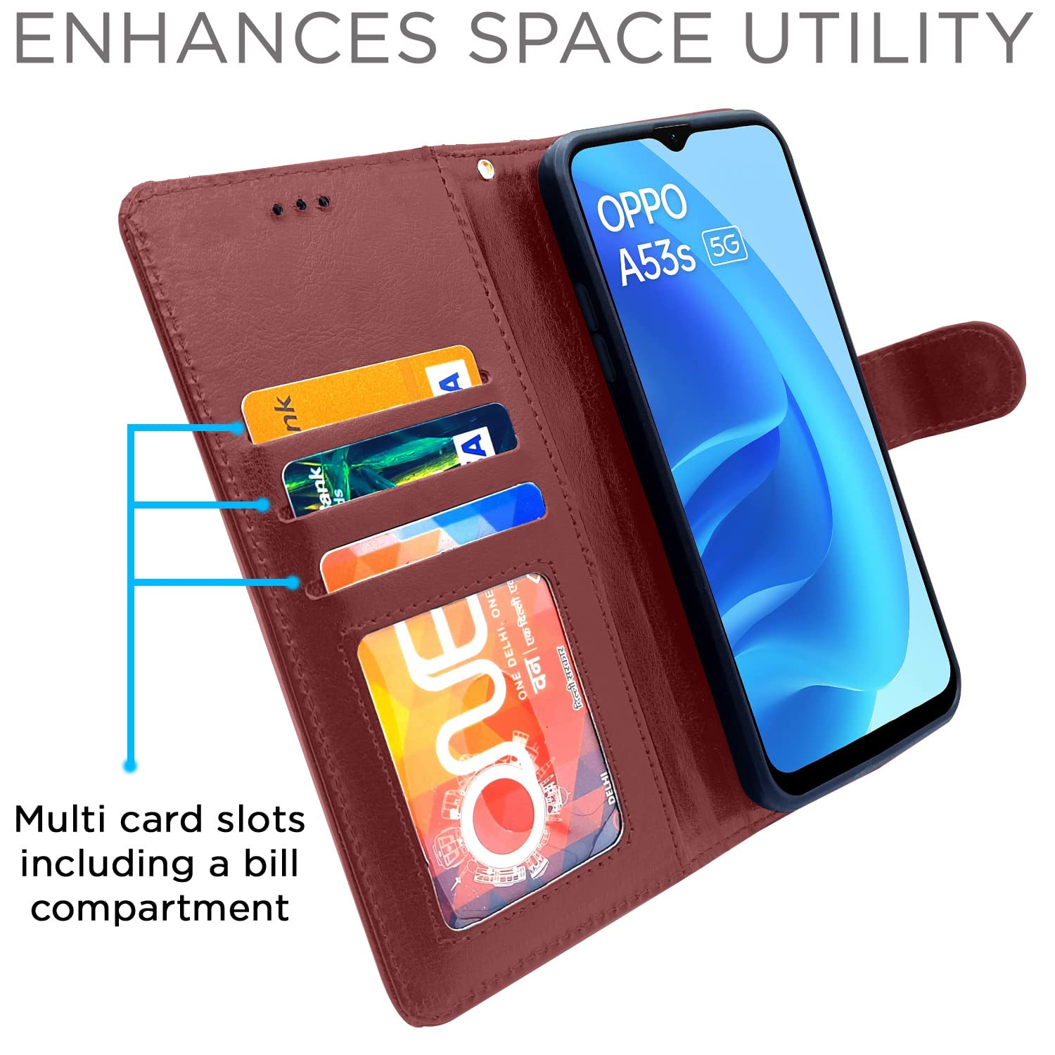 Oppo A53s 5G flip case in brown by Pikkme – photo 3