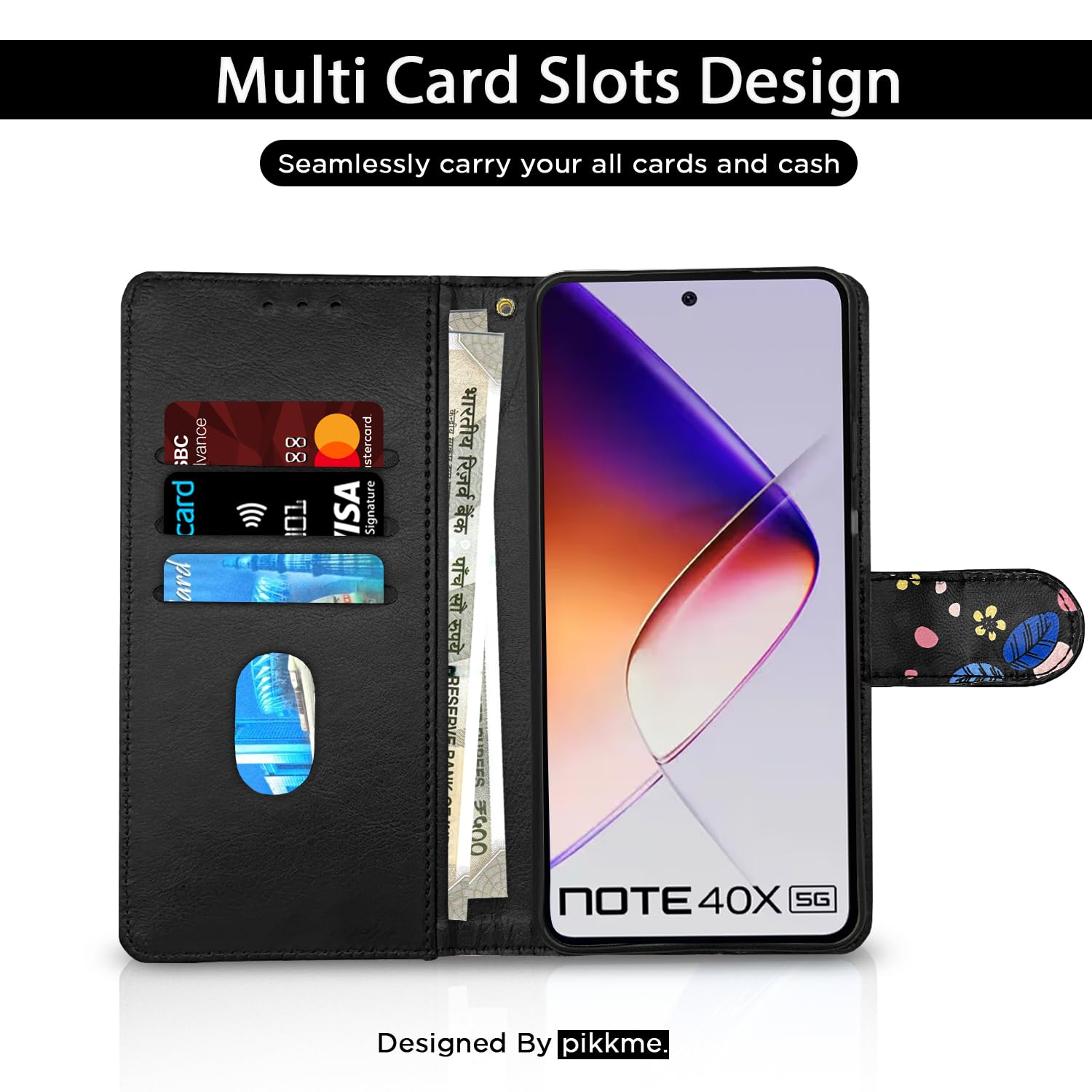 Pikkme black flower mobile flip cover for Infinix Note 40X 5G – photo 2