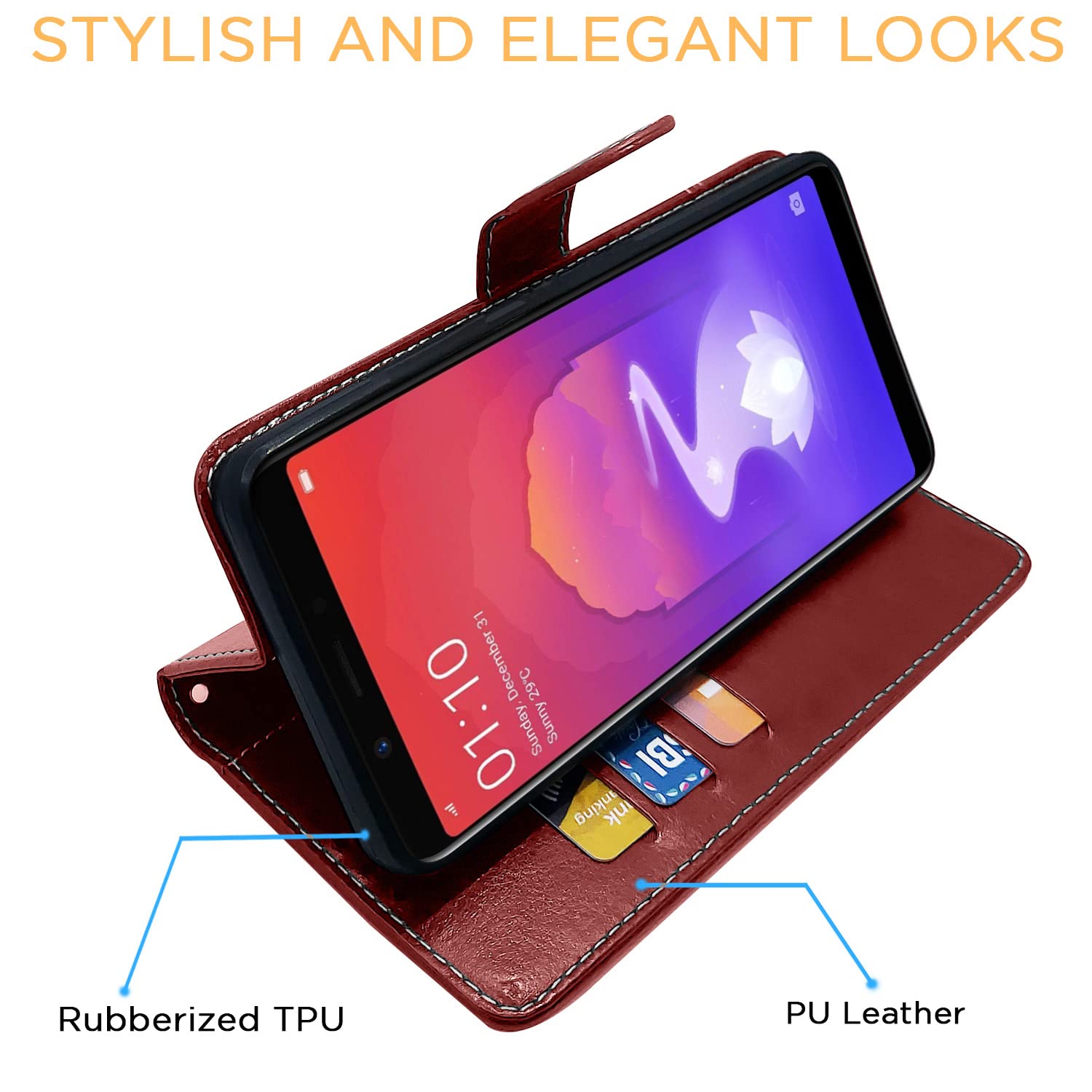 Realme 1 Magnetic wallet flip cover in brown & coffee by Pikkme – photo 5