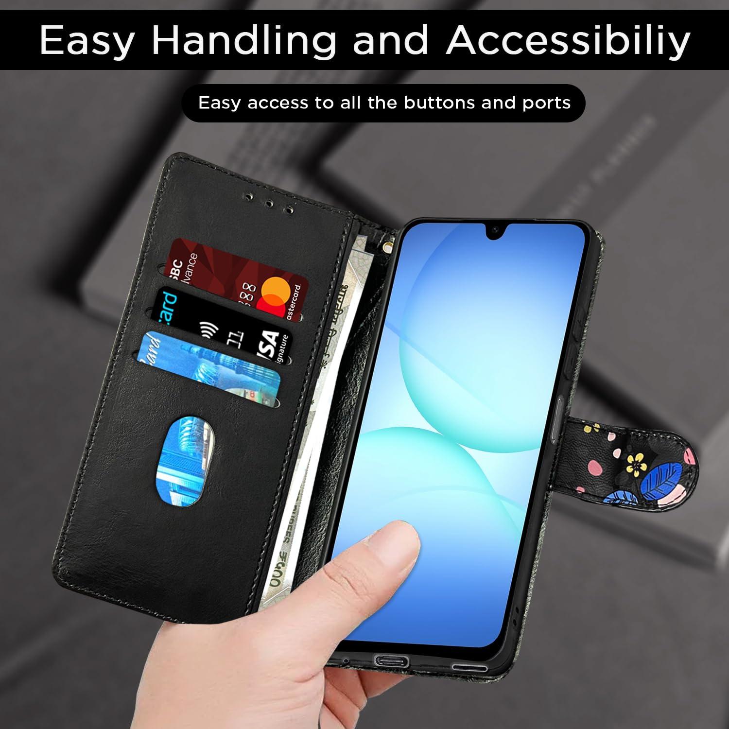 Pikkme black flower flip cover for Samsung M17/A17/F17 5G – photo 7