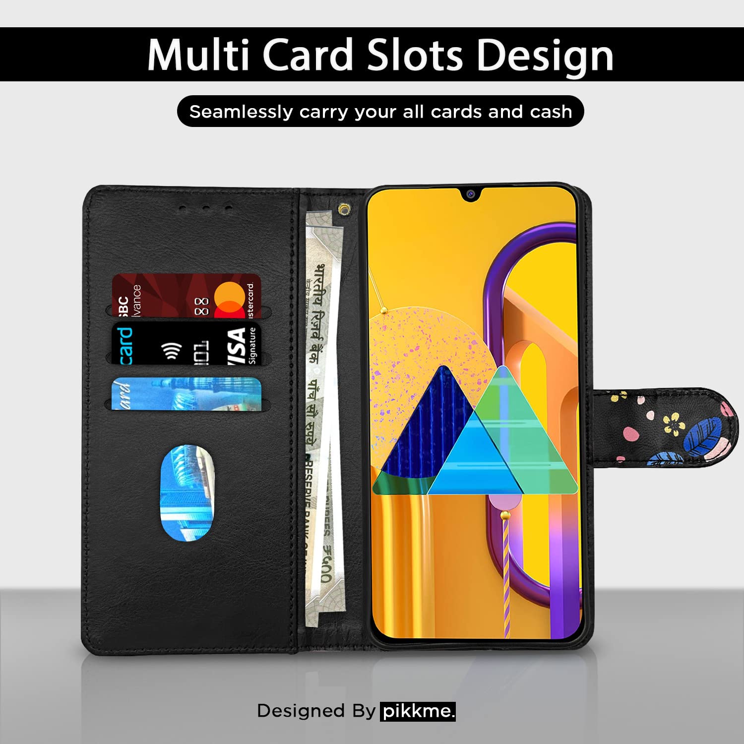 Pikkme Samsung Galaxy M30s / M21 / M21 (2021) Flower Flip Cover (Black)