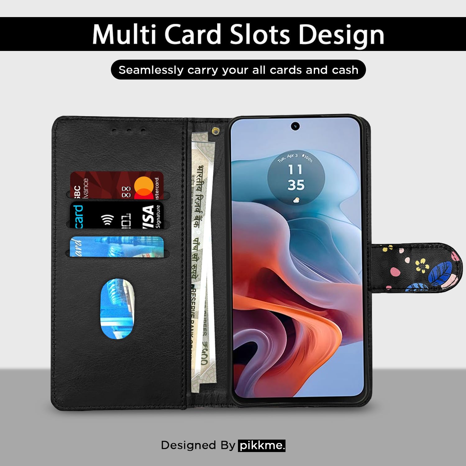 Moto G24 Power wallet flip cover in black flower by Pikkme – photo 2