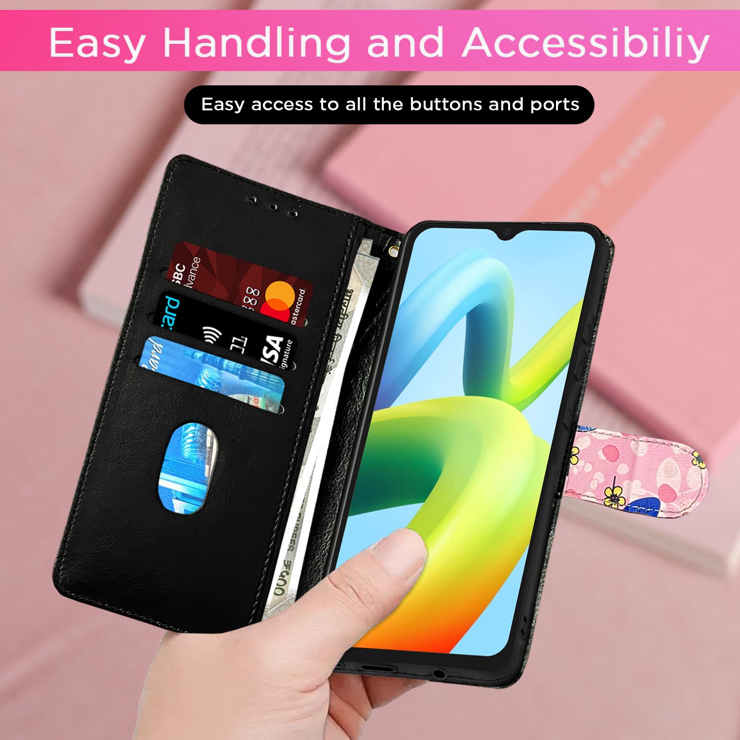 Pikkme pink flower wallet flip cover for Redmi A1/A2 – photo 6